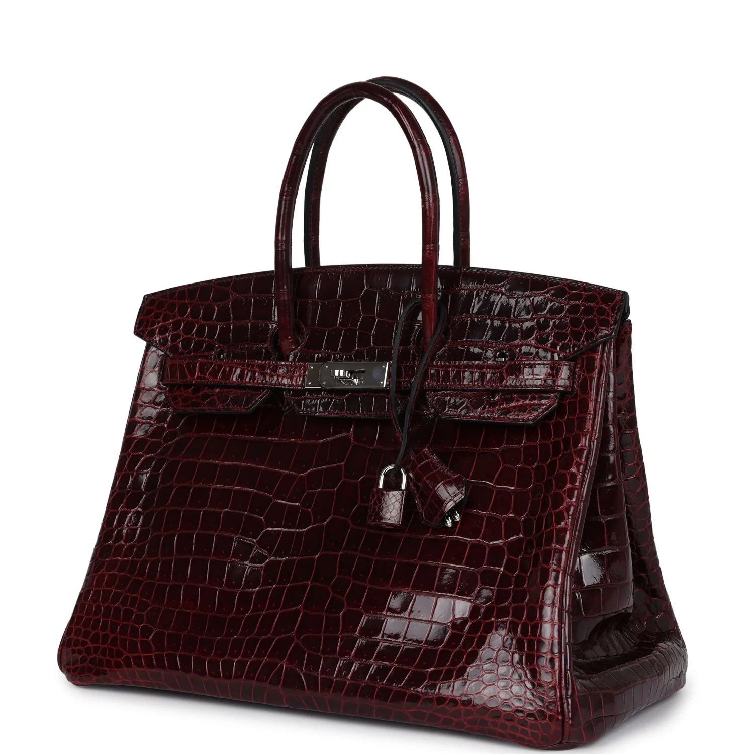 Replicate Hermes Birkin 35 Bordeaux Shiny Porosus Crocodile Palladium Hardware(1:1 replica)