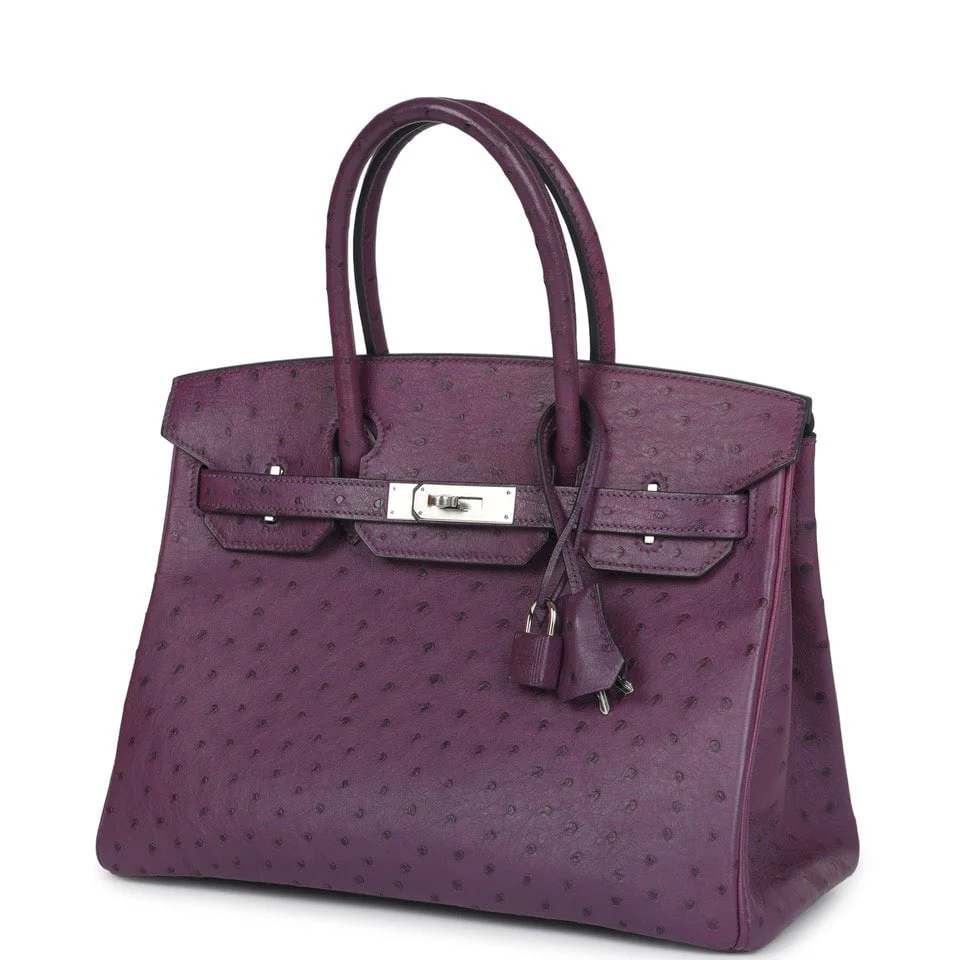 Replicate Hermes Birkin 30 Violet Ostrich Palladium Hardware(1:1 replica)