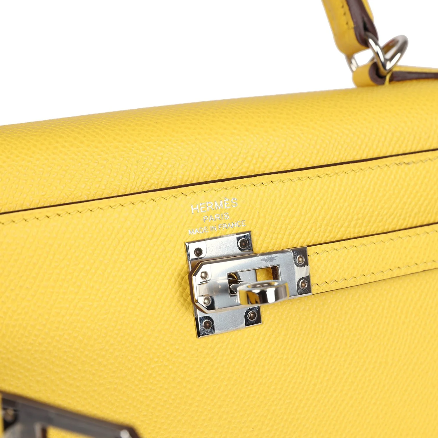 Replicate Hermes Kelly Sellier 25 Jaune De Naples Epsom Palladium Hardware(1:1 replica)