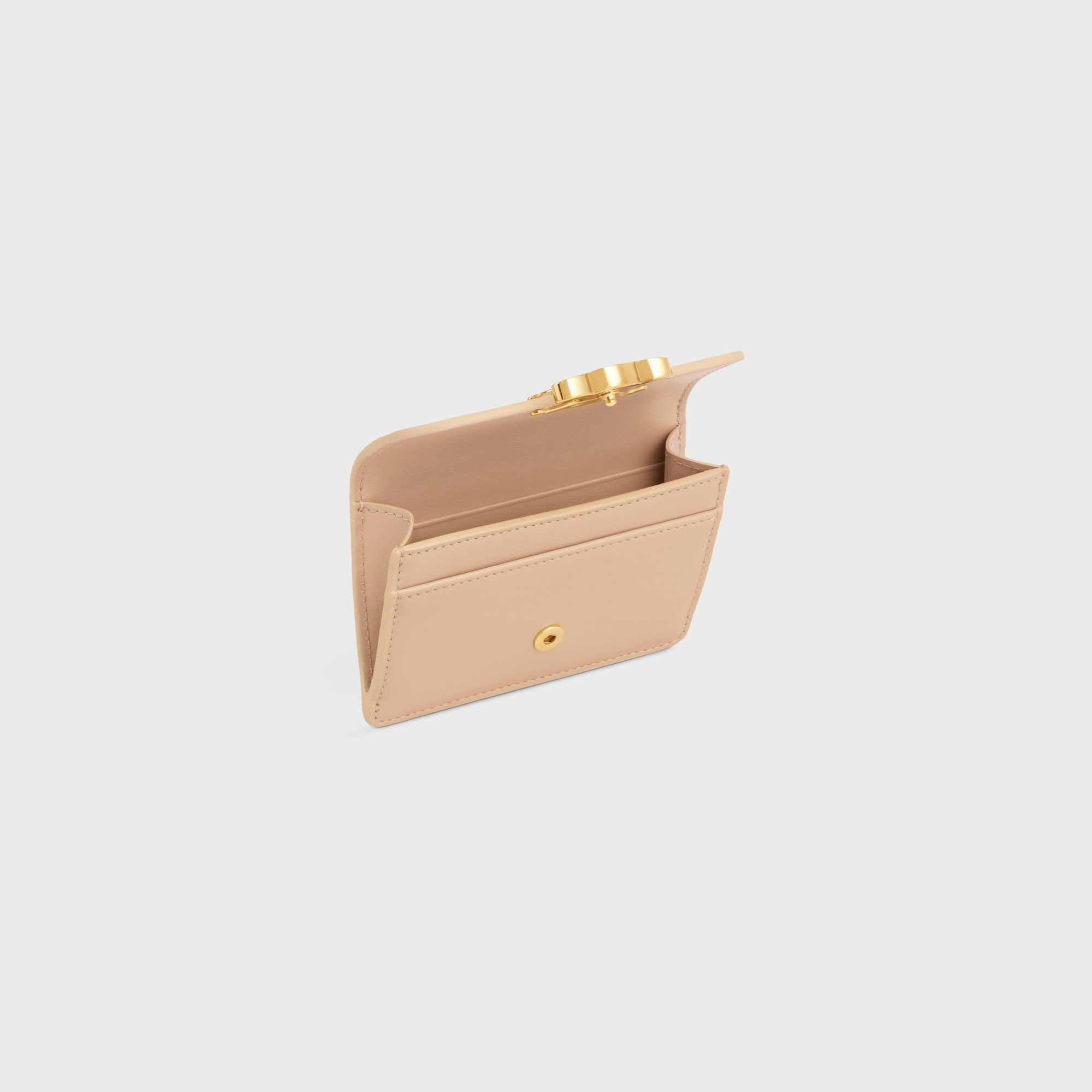 Replicate CARD HOLDER WITH FLAP TRIOMPHE IN SHINY CALFSKIN OAT BEIGE(1:1 replica)