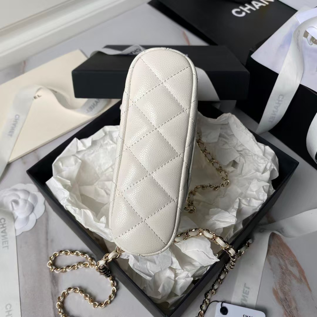 Replicate Chanel 24S AP4000 Mini Clutch With Chain Crossbody Bag White Caviar Light Gold Hardware(1:1 replica)