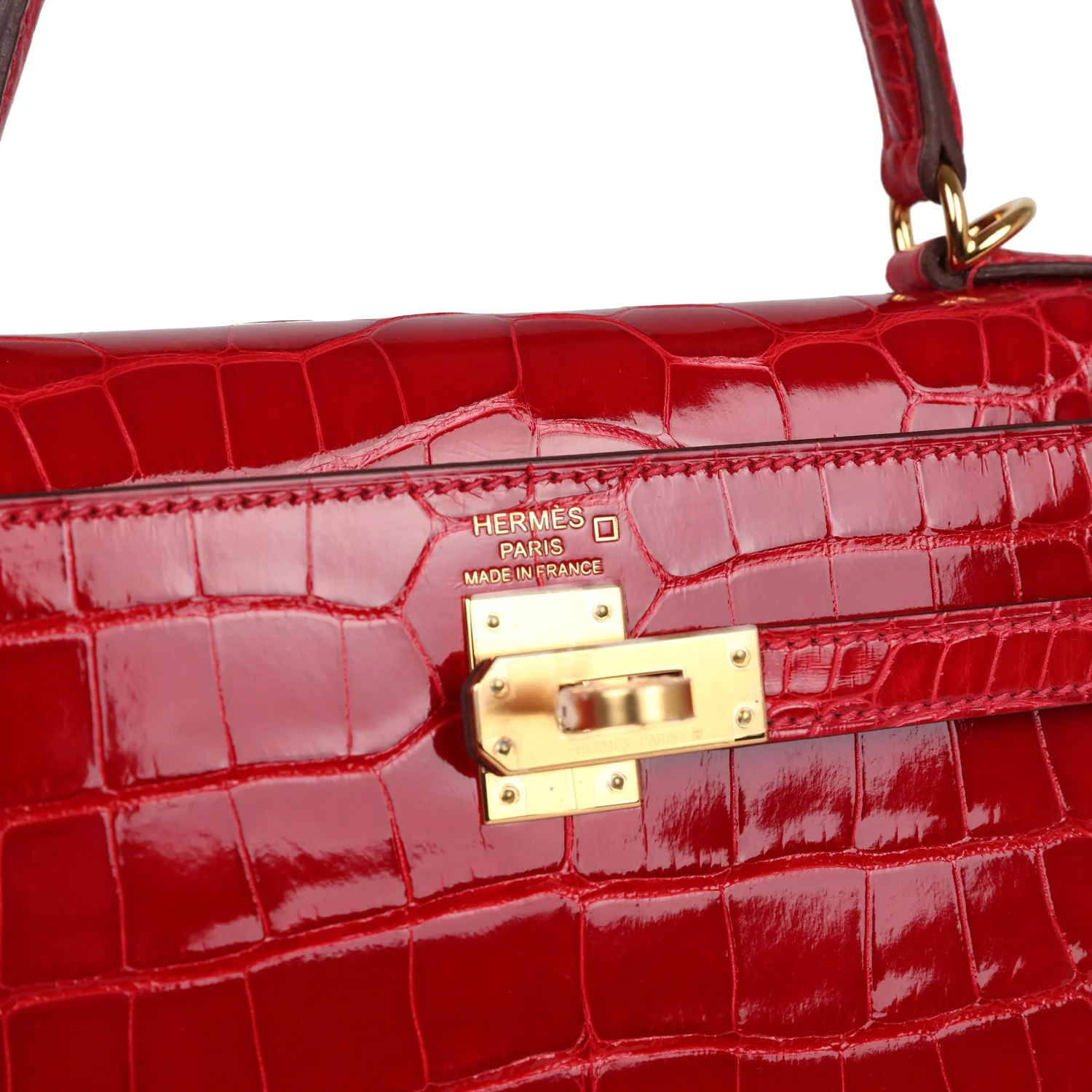 Replicate Hermes Kelly 25 Sellier Braise Shiny Alligator Mississippiensis Gold Hardware(1:1 replica)