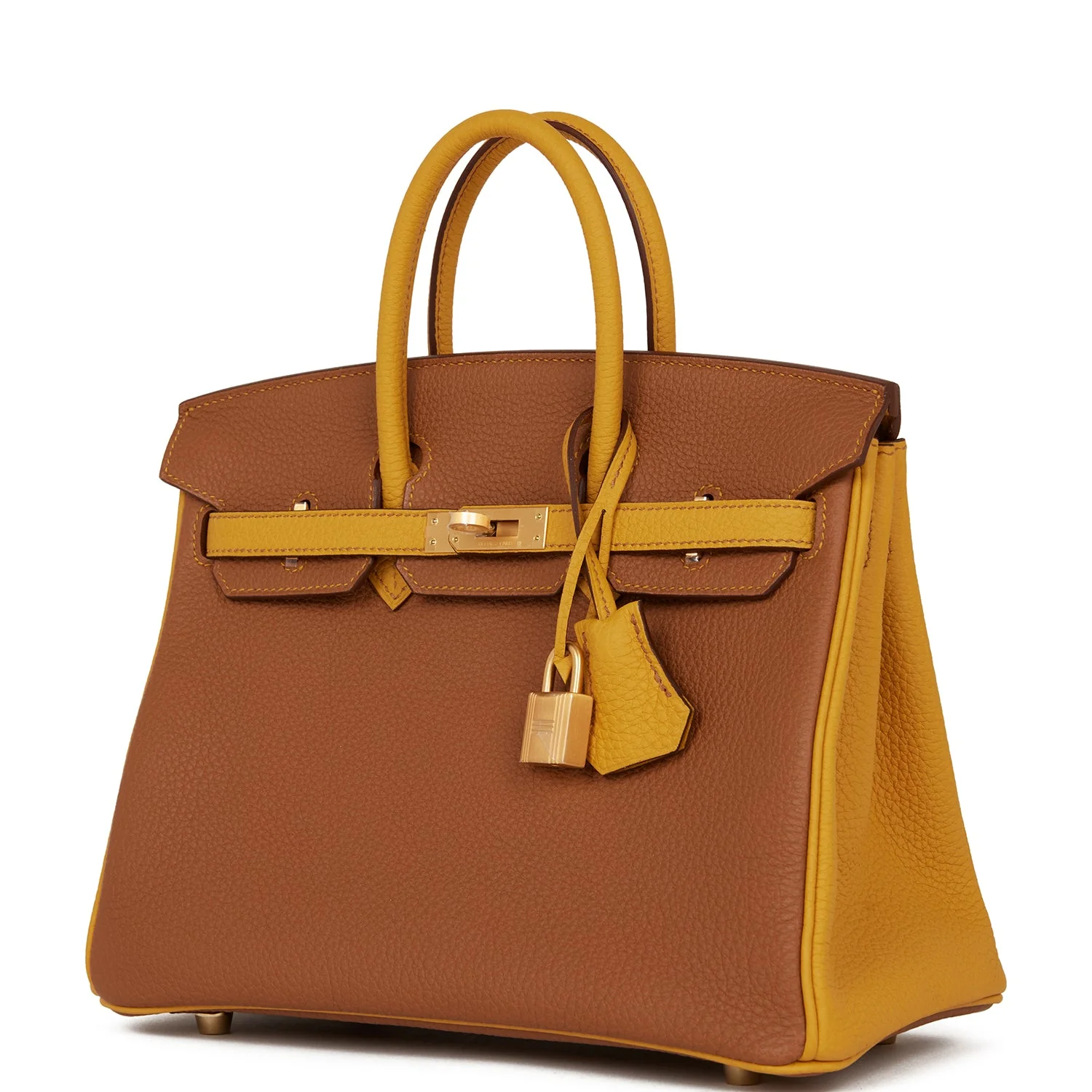 Replicate Hermes Special Order (HSS) Birkin 25 Gold and Jaune Ambre Togo Brushed Gold Hardware(1:1 replica)