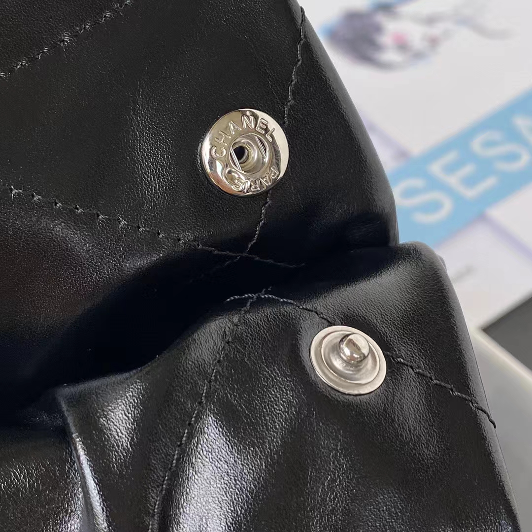 Replicate Chanel 22 AS3260 Small Bag Black Calfskin Silver Hardware(1:1 replica)