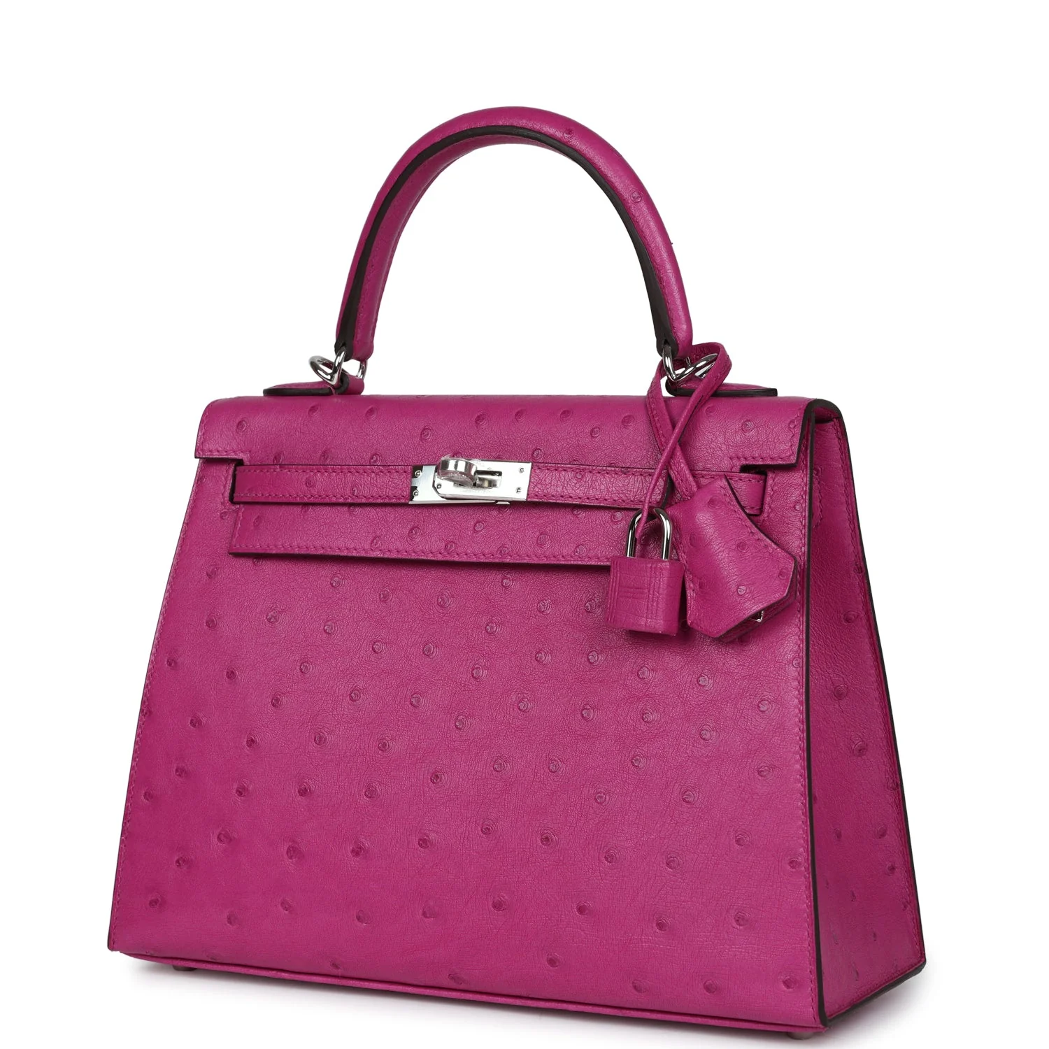 Replicate Hermes Kelly Sellier 25 Rose Pourpre Ostrich Palladium Hardware(1:1 replica)
