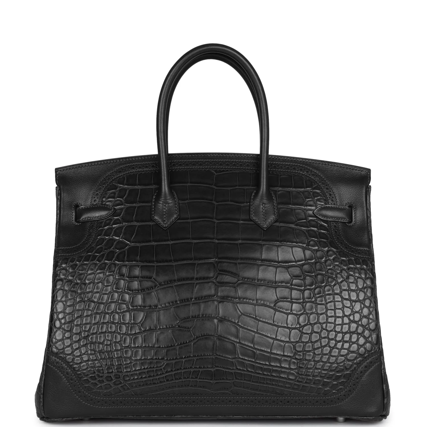 Replicate Hermes Ghillies Birkin 35 Ebene Matte Alligator and Swift Palladium Hardware(1:1 replica)
