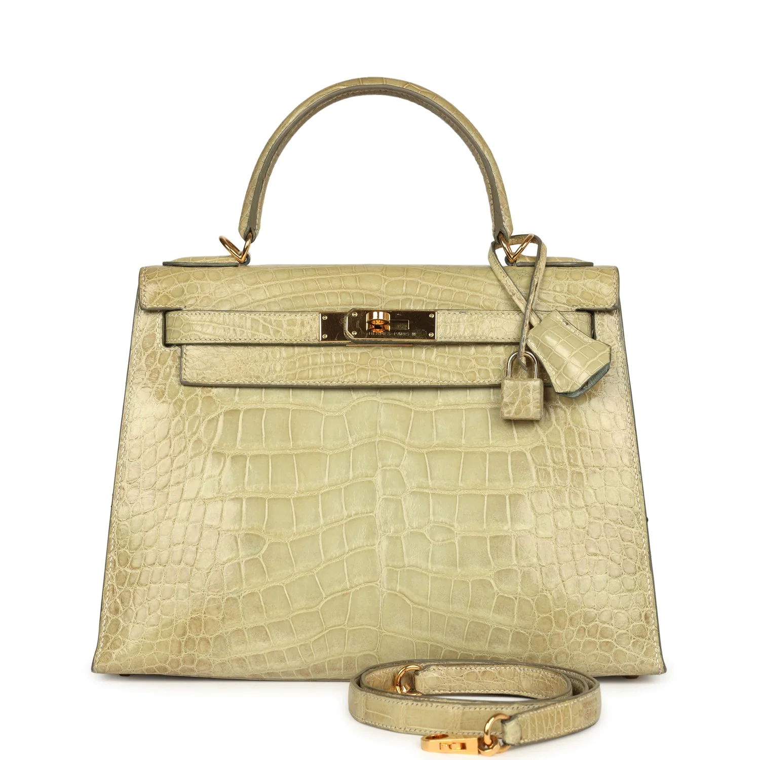 Replicate Vintage Hermes Kelly 28 Vert Celadon Natura Shiny Alligator Gold Hardware(1:1 replica)