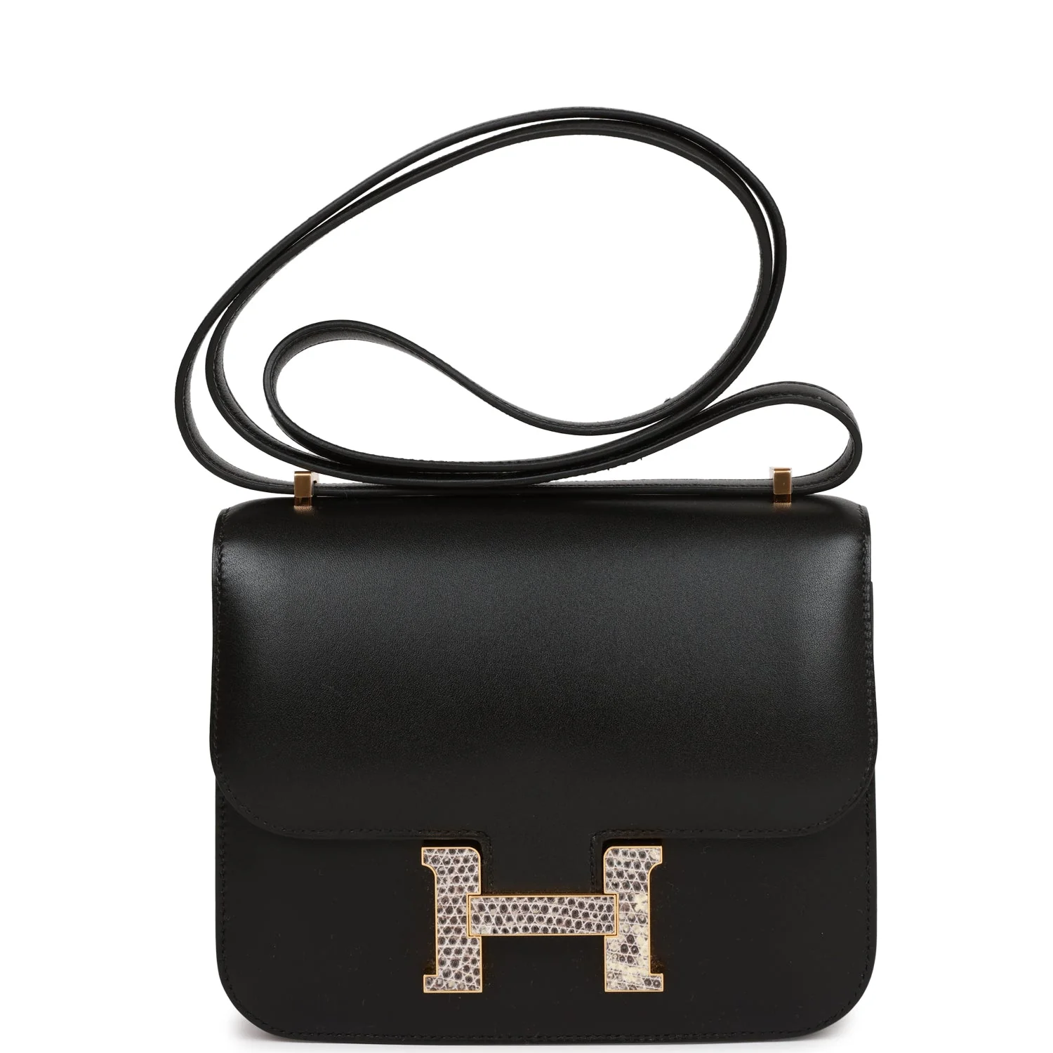 Replicate Hermes Constance 18 Black Tadelakt and Ombre Lizard Gold Hardware(1:1 replica)