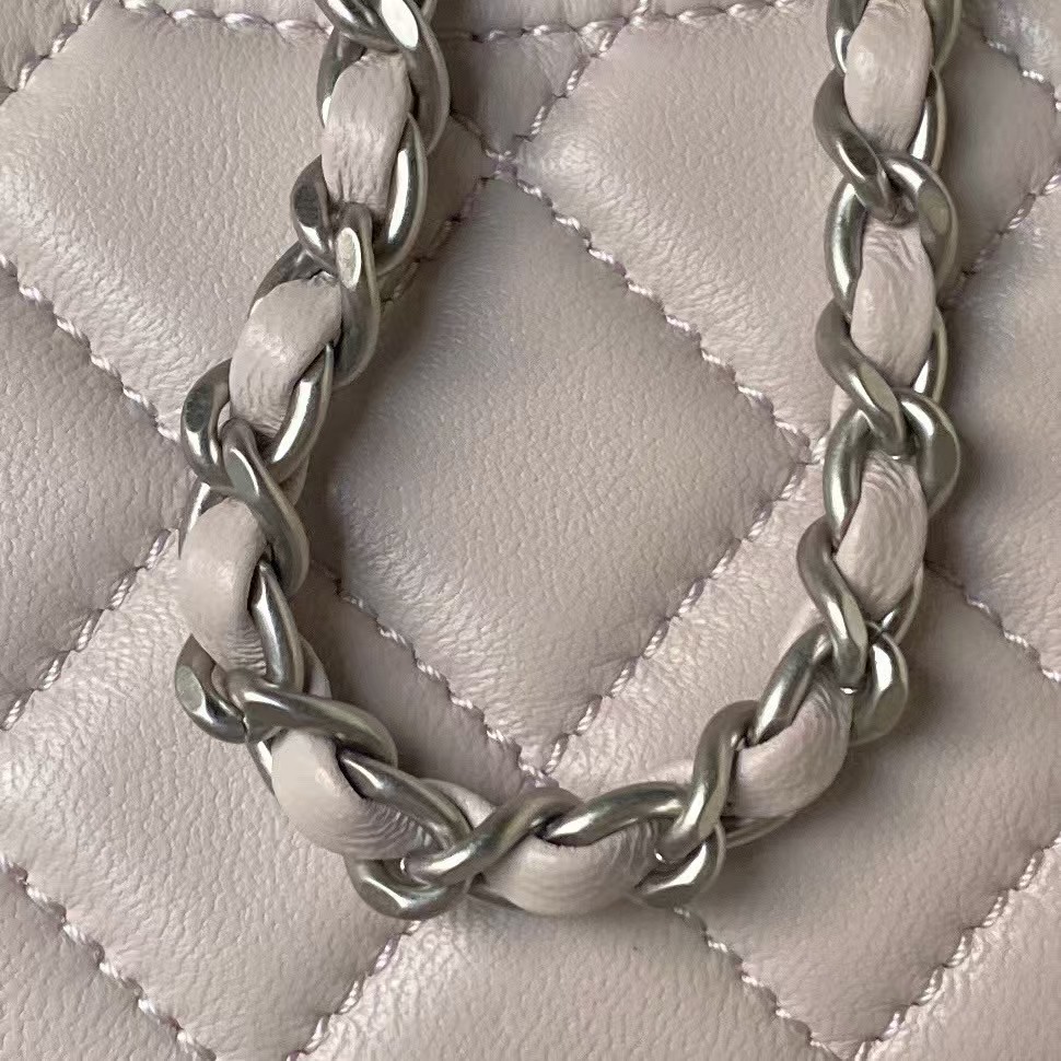 Replicate Chanel 23K AS1787 Mini Pearl Embossed Rectangular Flap Bag Lambskin Brushed Silver Metal Hardware Light Purple(1:1 replica)