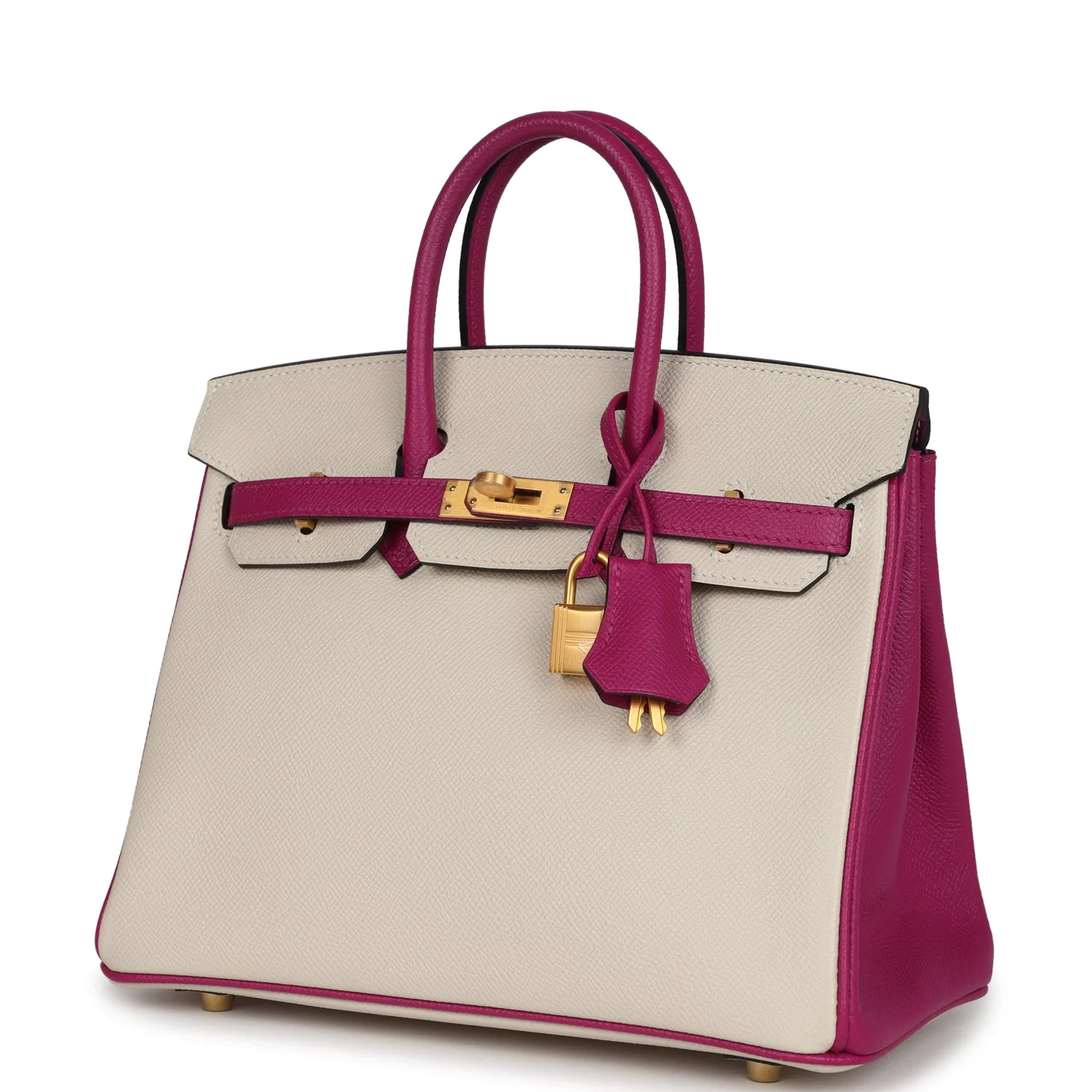 Replicate Hermes Special Order (HSS) Birkin Sellier 25 Craie and Rose Pourpre Epsom Brushed Gold Hardware(1:1 replica)