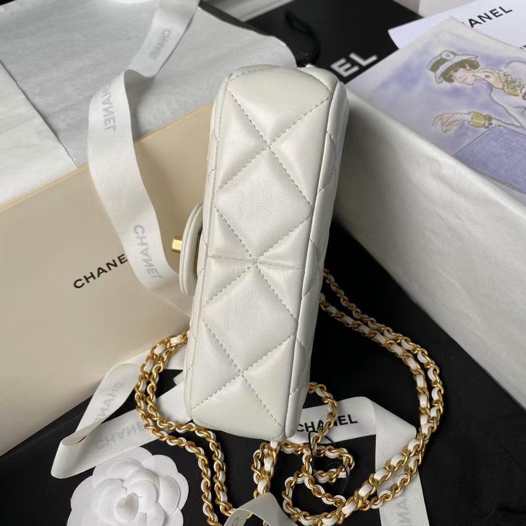 Replicate Chanel AS4868 Mini Flap Bag Pearl Lambskin Faux Pearl   Gold Metal White(1:1 replica)