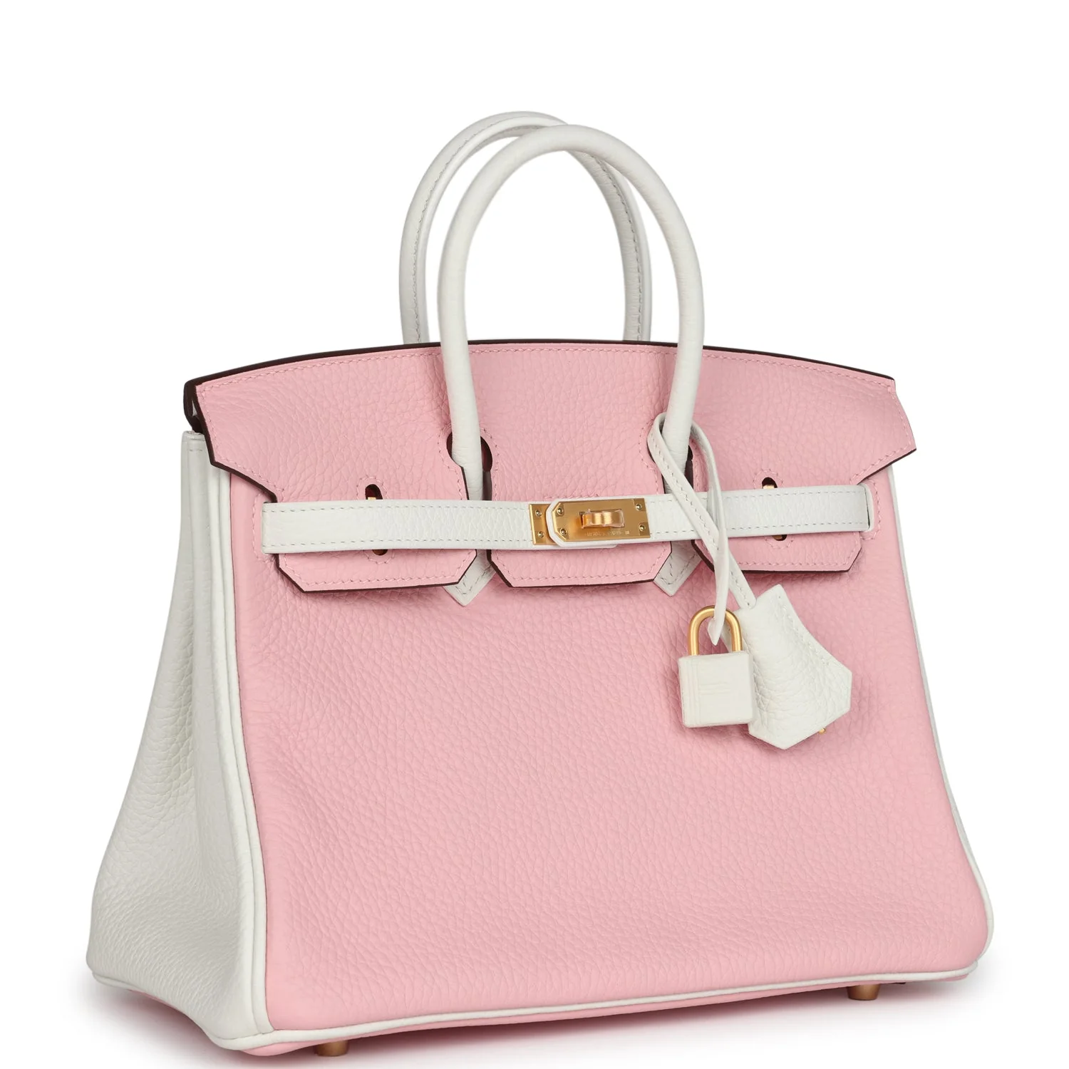 Replicate Hermes Special Order (HSS) Birkin 25 Rose Sakura and White Clemence Brushed Gold Hardware(1:1 replica)
