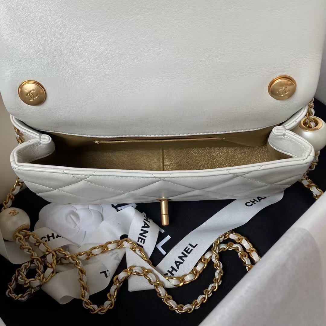 Replicate Chanel AS4861 Small Flap Bag Pearl Lambskin Faux Pearl   Gold Metal White(1:1 replica)