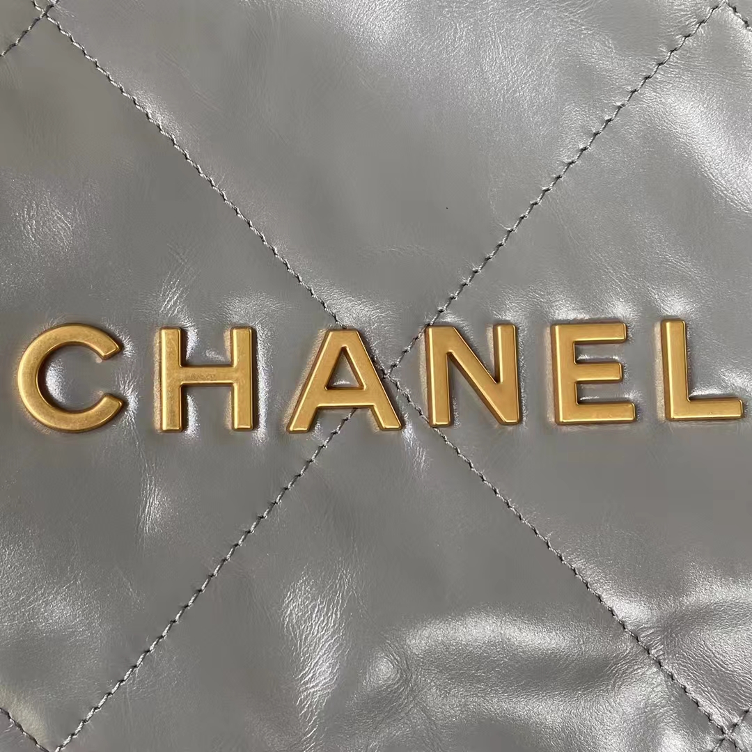 Replicate Chanel 22 AS3260 Small Bag Grey Calfskin Gold Hardware(1:1 replica)