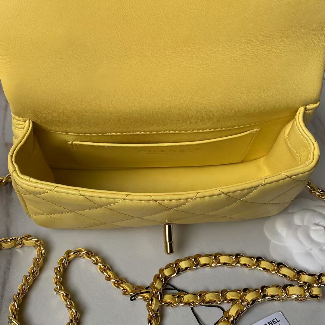 Replicate Chanel AS4847 Mini Flap Bag With Top Handle Lambskin Resin Yellow(1:1 replica)