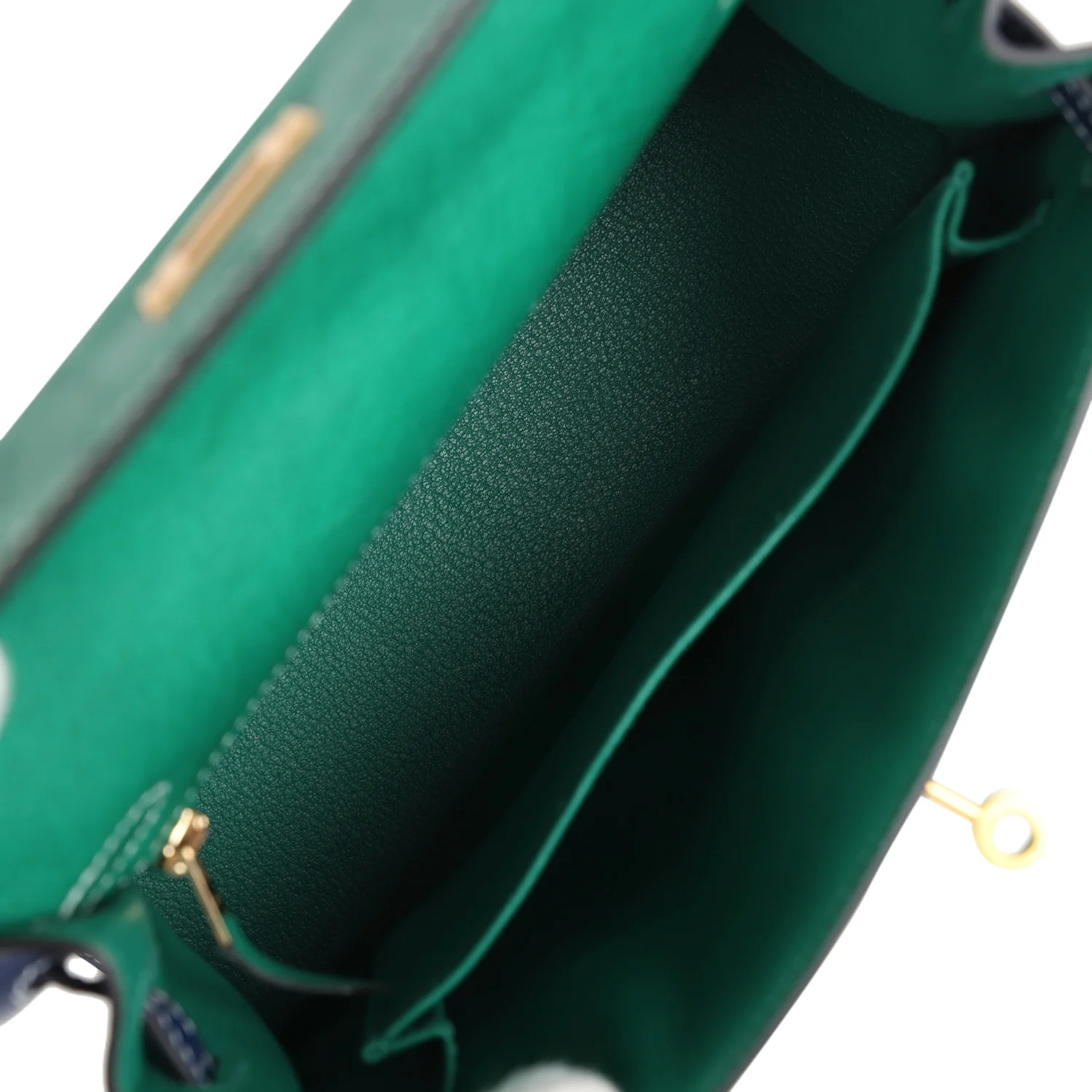 Replicate Hermes Special Order (HSS) Kelly Sellier 25 Vert Vertigo and Bleu Iris Ostrich Brushed Gold Hardware(1:1 replica)