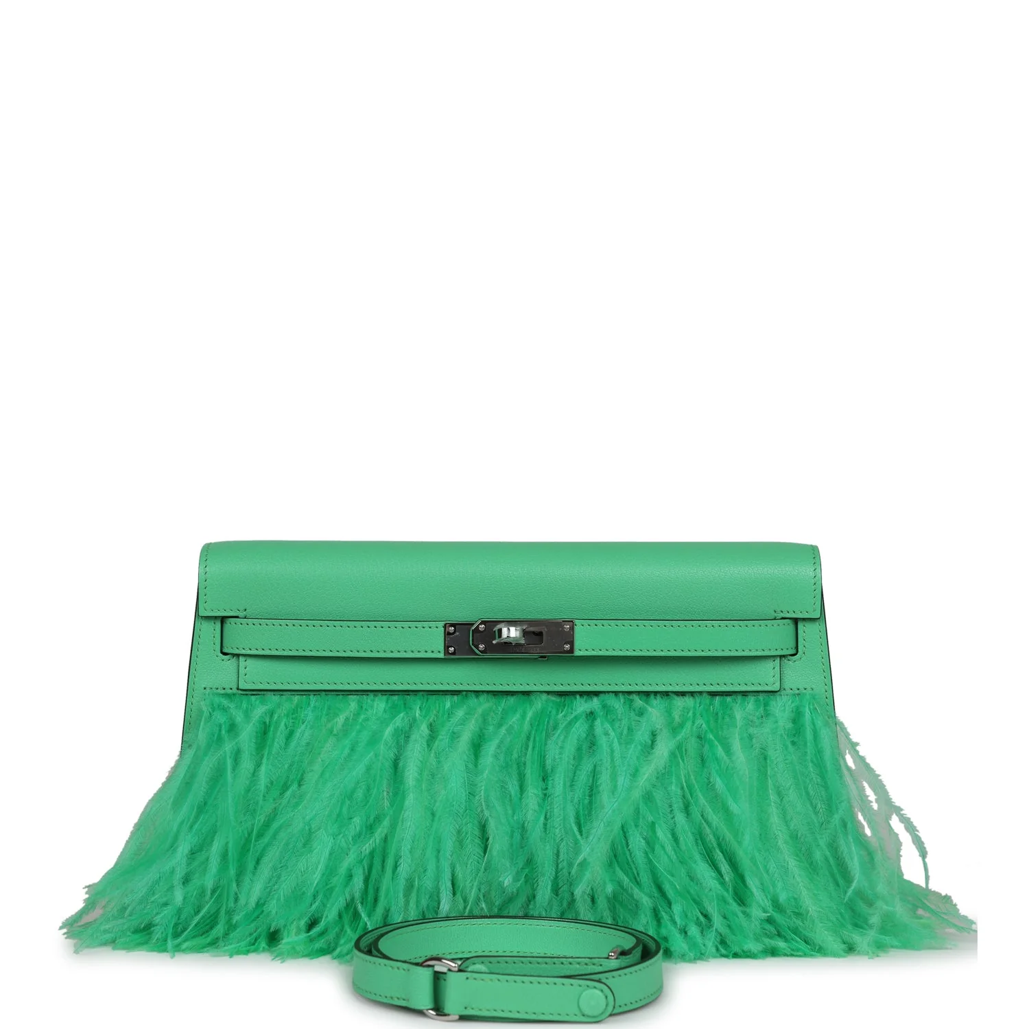 Replicate Hermes Kelly Elan Foile Vert Comics Chevre and Ostrich Feather Palladium Hardware(1:1 replica)