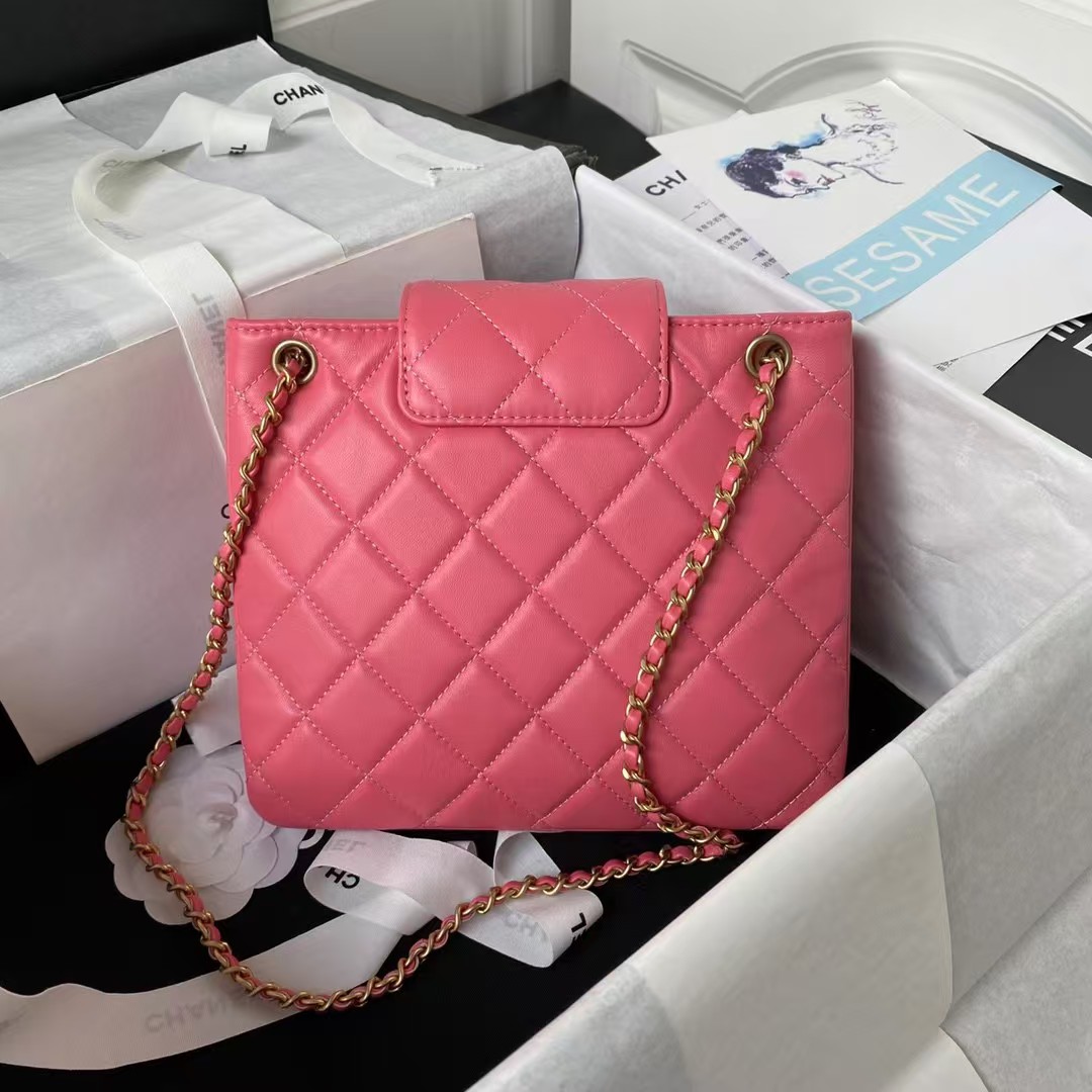 Replicate Chanel 24C AS4596 Vintage Logo Quilted Lambskin Shoulder Bag Fuchsia(1:1 replica)