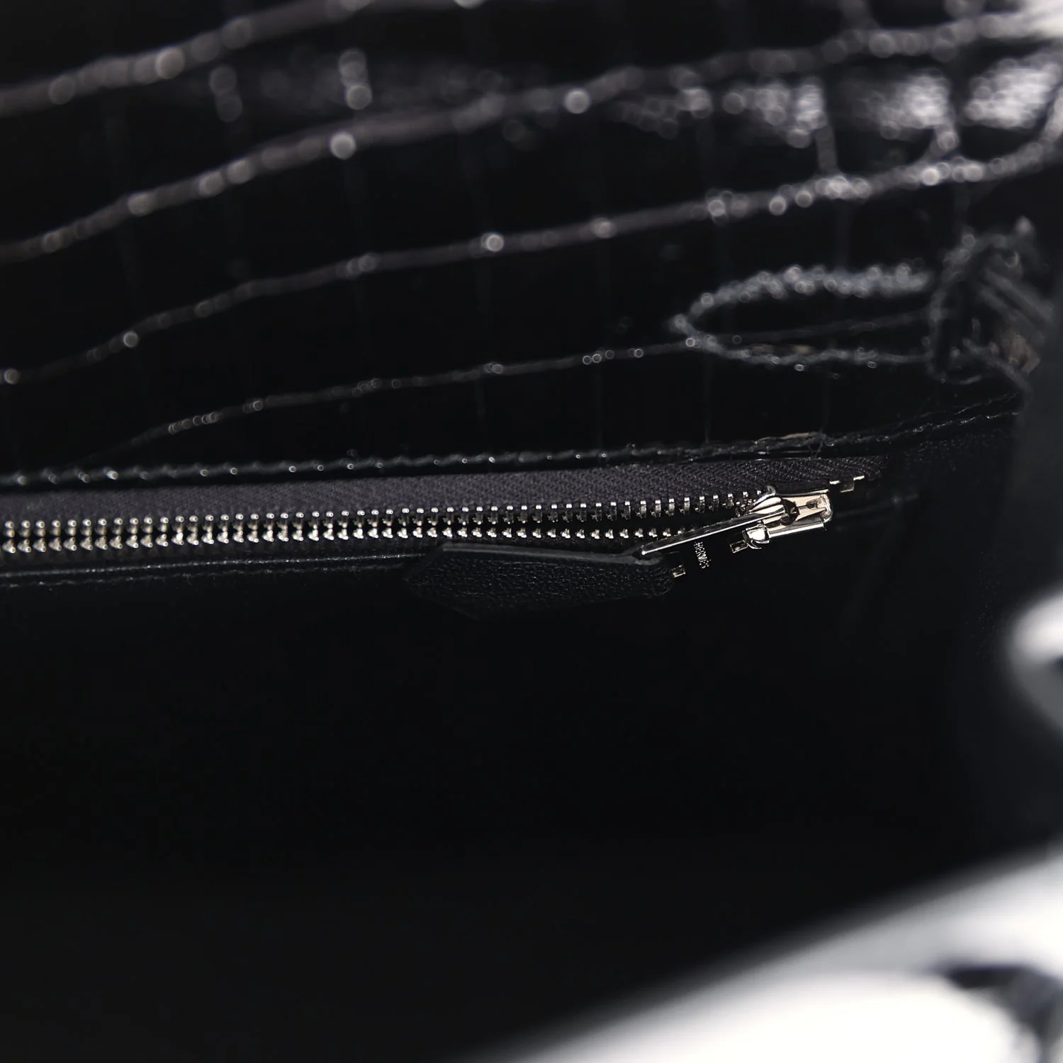 Replicate Hermes Kelly Sellier 25 Black Shiny Niloticus Crocodile Palladium Hardware(1:1 replica)