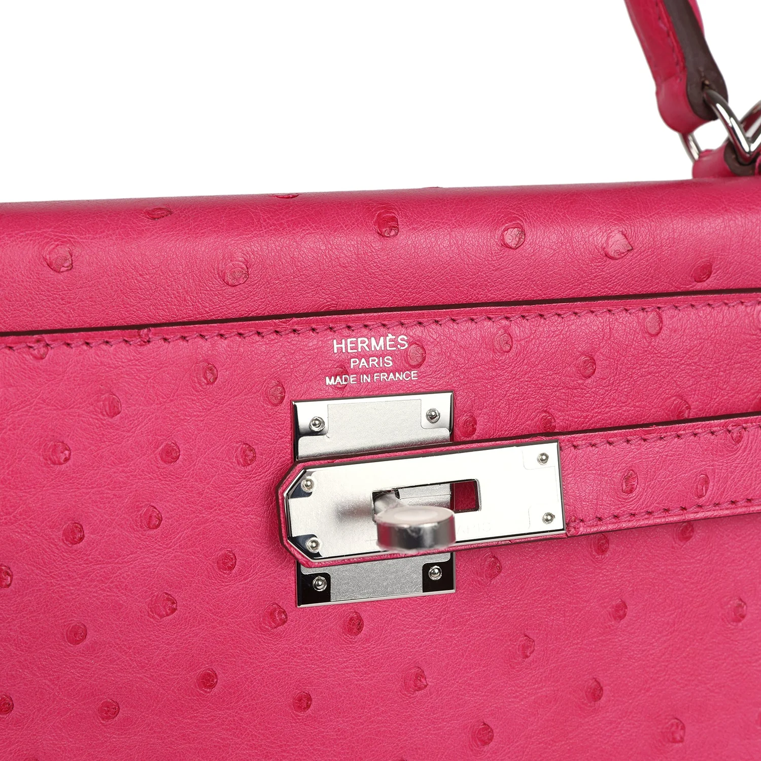 Replicate Hermes Kelly Sellier 28 Rose Tyrien Ostrich Palladium Hardware(1:1 replica)