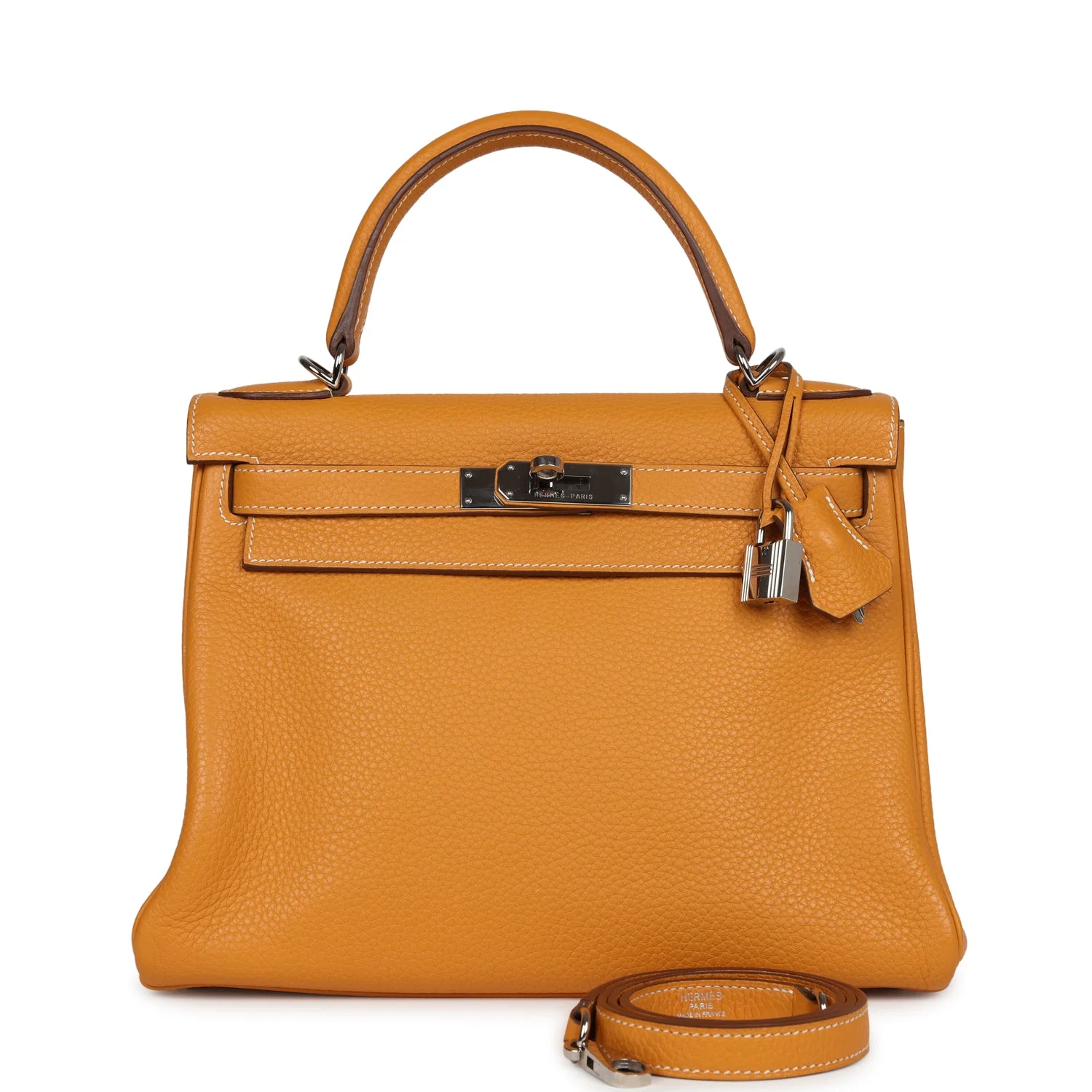 Replicate Hermes Kelly Retourne 28 Moutarde Clemence Palladium Hardware(1:1 replica)