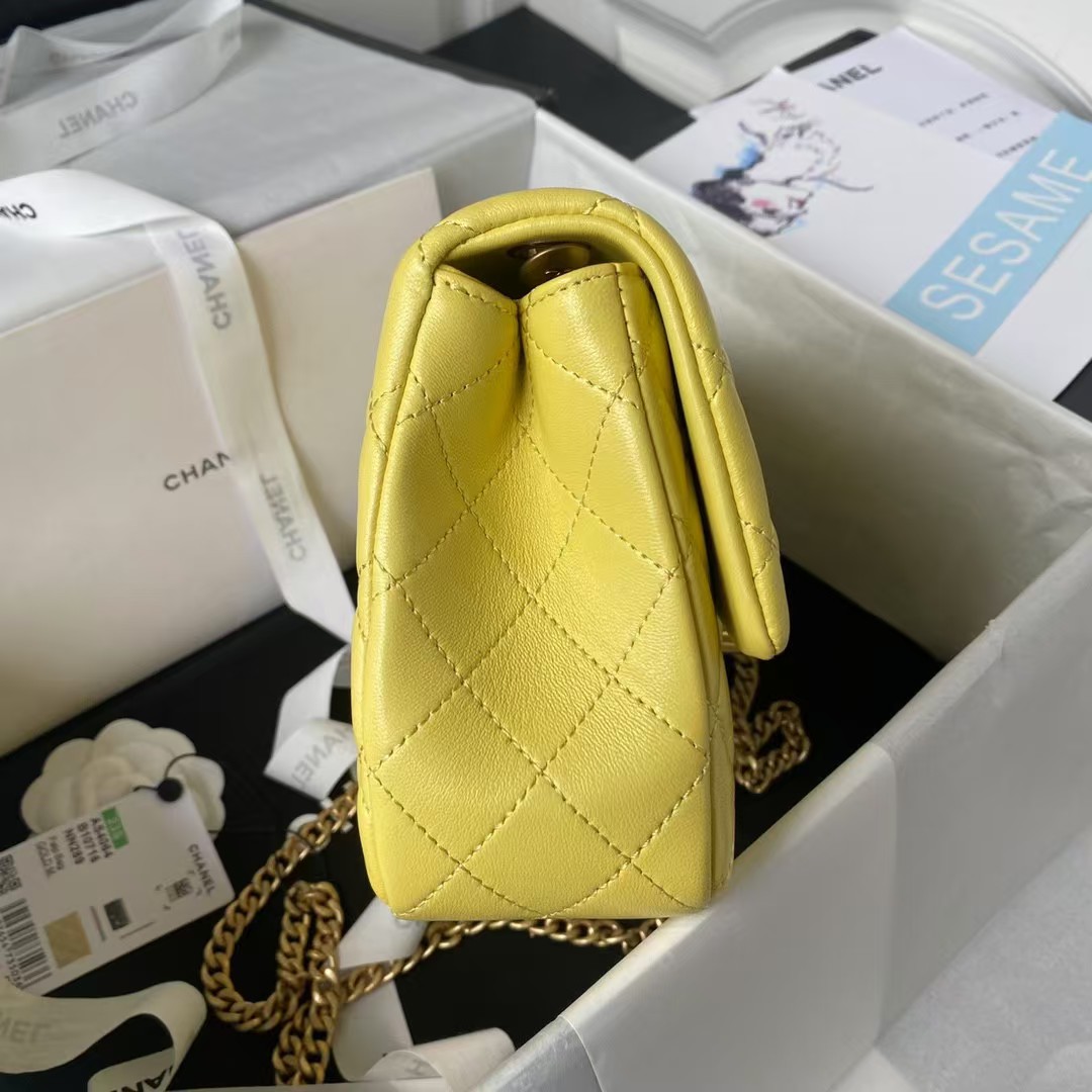 Replicate Chanel 23S AS4064 Camellia Embossed Chain Lambskin Flap Bag Yellow(1:1 replica)