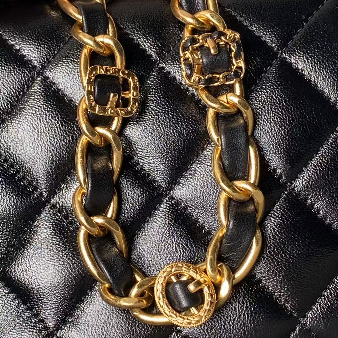 Replicate Chanel 24A AS4992 Mini Shiny Lambskin Flap Bag With Top Handle Black(1:1 replica)