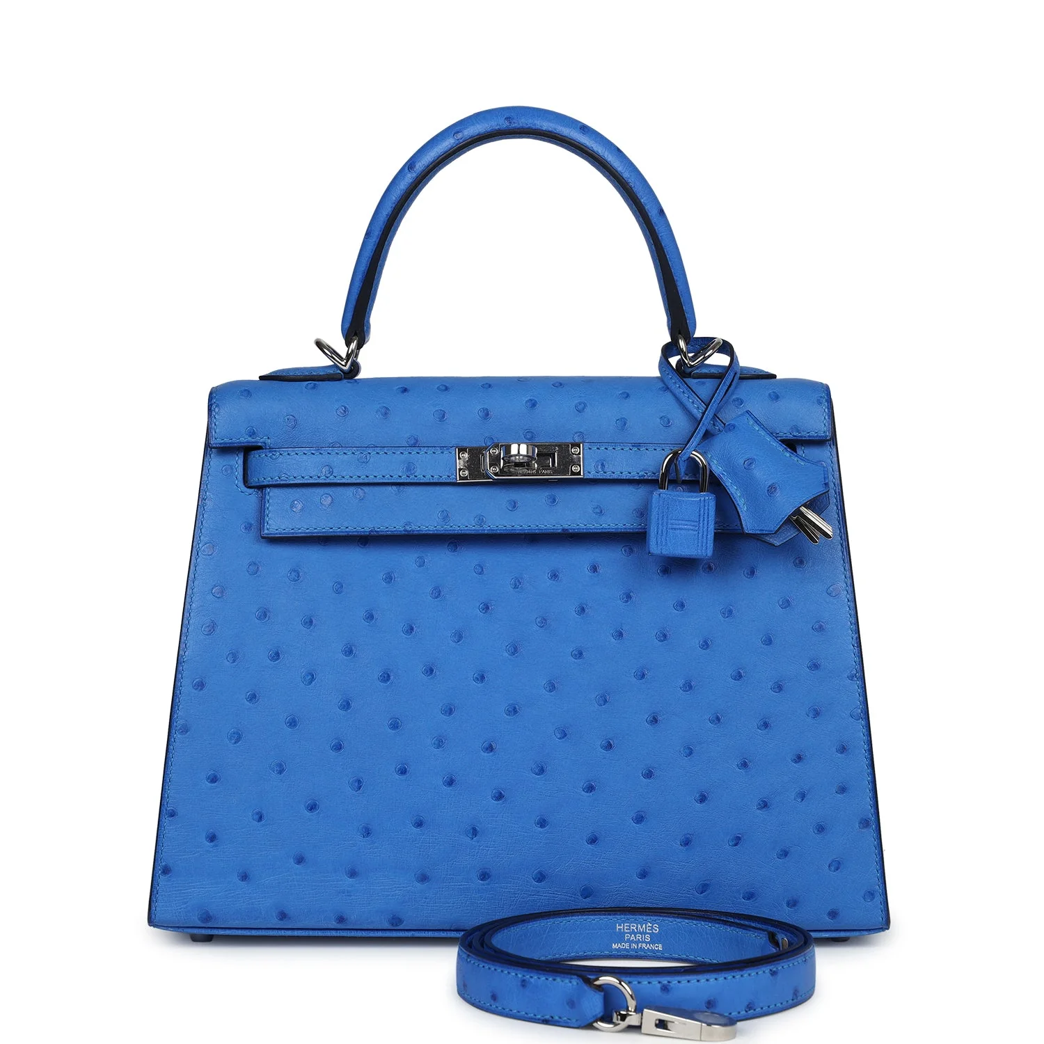 Replicate Hermes Kelly Sellier 25 Bleuet Ostrich Palladium Hardware(1:1 replica)