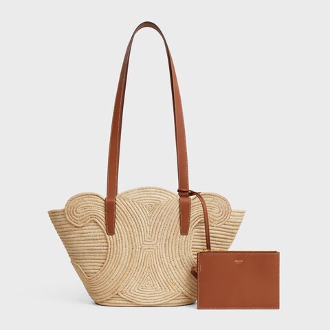 Replicate CELINE CLASSIC PANIER SMALL BRAIDED TRIOMPHE IN RAFFIA AND CALFSKIN(1:1 replica)