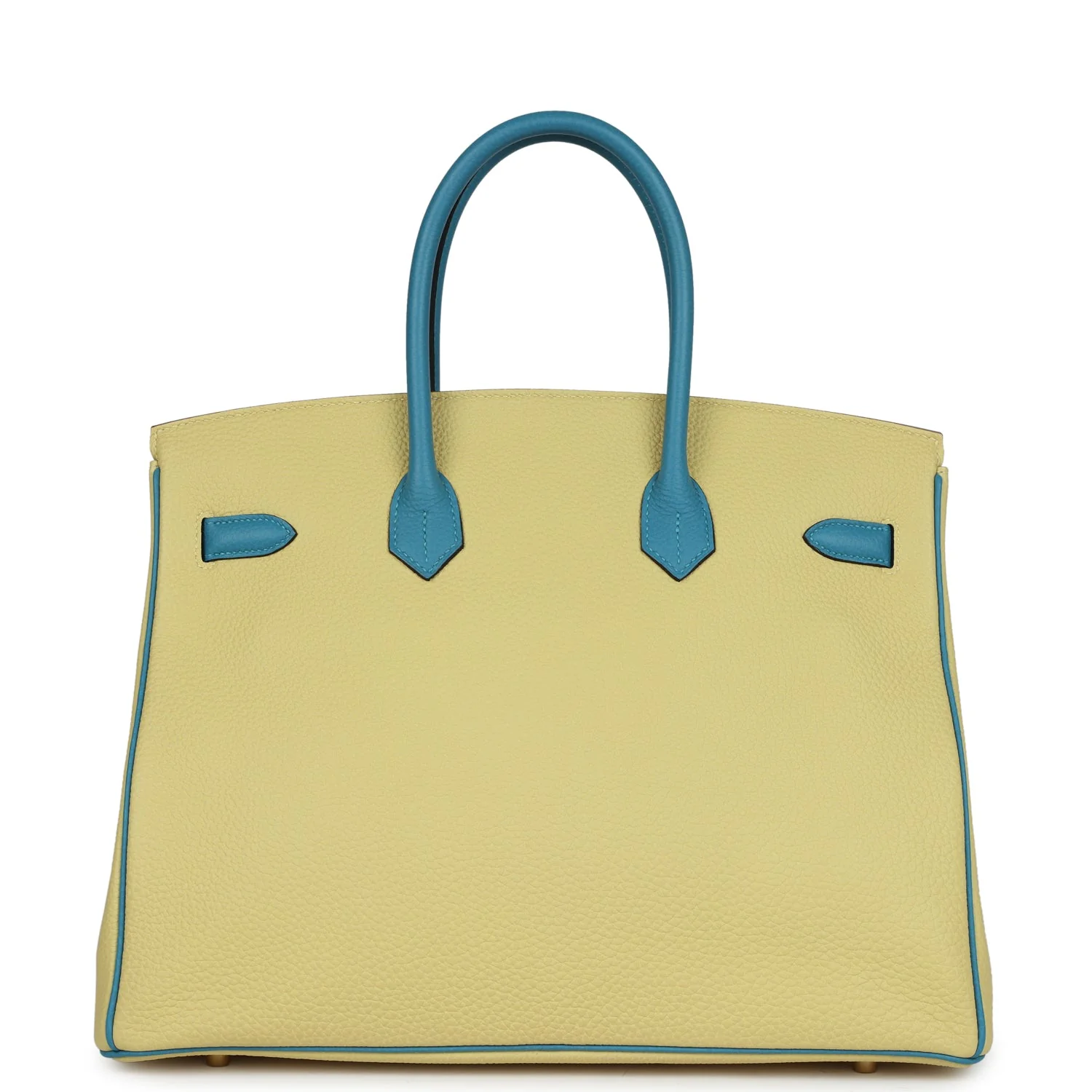 Replicate Hermes Special Order (HSS) Birkin 35 Jaune Poussin and Bleu Paradise Togo Brushed Gold Hardware(1:1 replica)