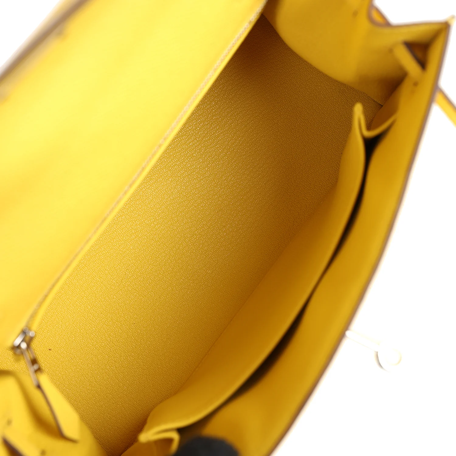 Replicate Hermes Kelly Sellier 25 Jaune De Naples Epsom Palladium Hardware(1:1 replica)