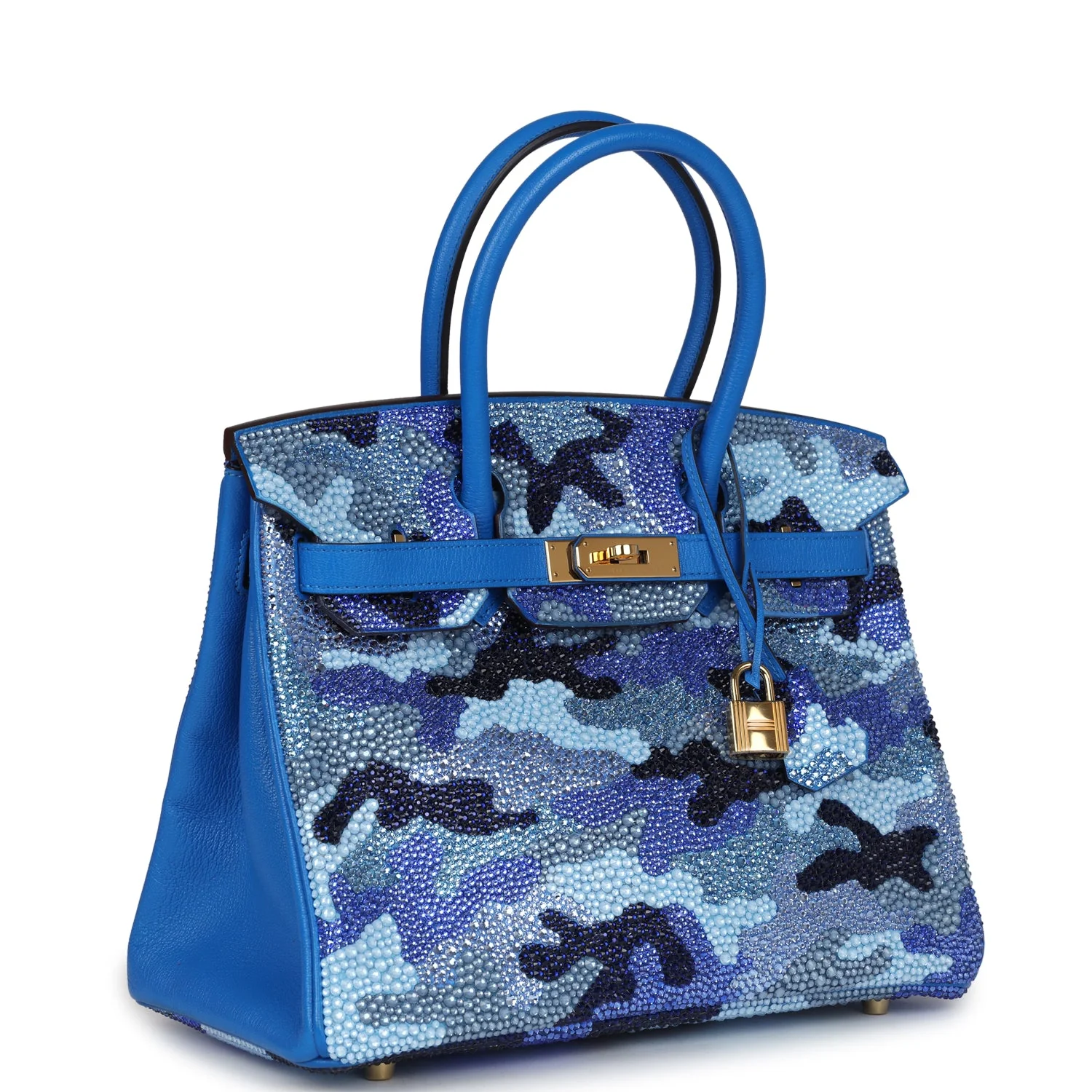 Replicate Custom Camouflage Swarovski Crystal Hermes Birkin 30 Bleu Hydra Chevre Gold Hardware(1:1 replica)