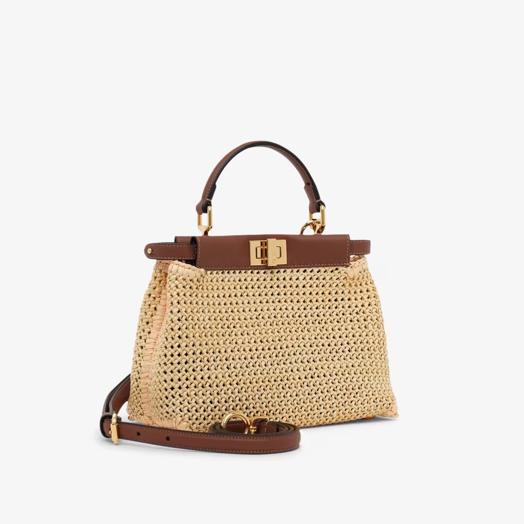 Replicate Fendi Peekaboo Mini Brown leather and macramé bag(1:1 replica)