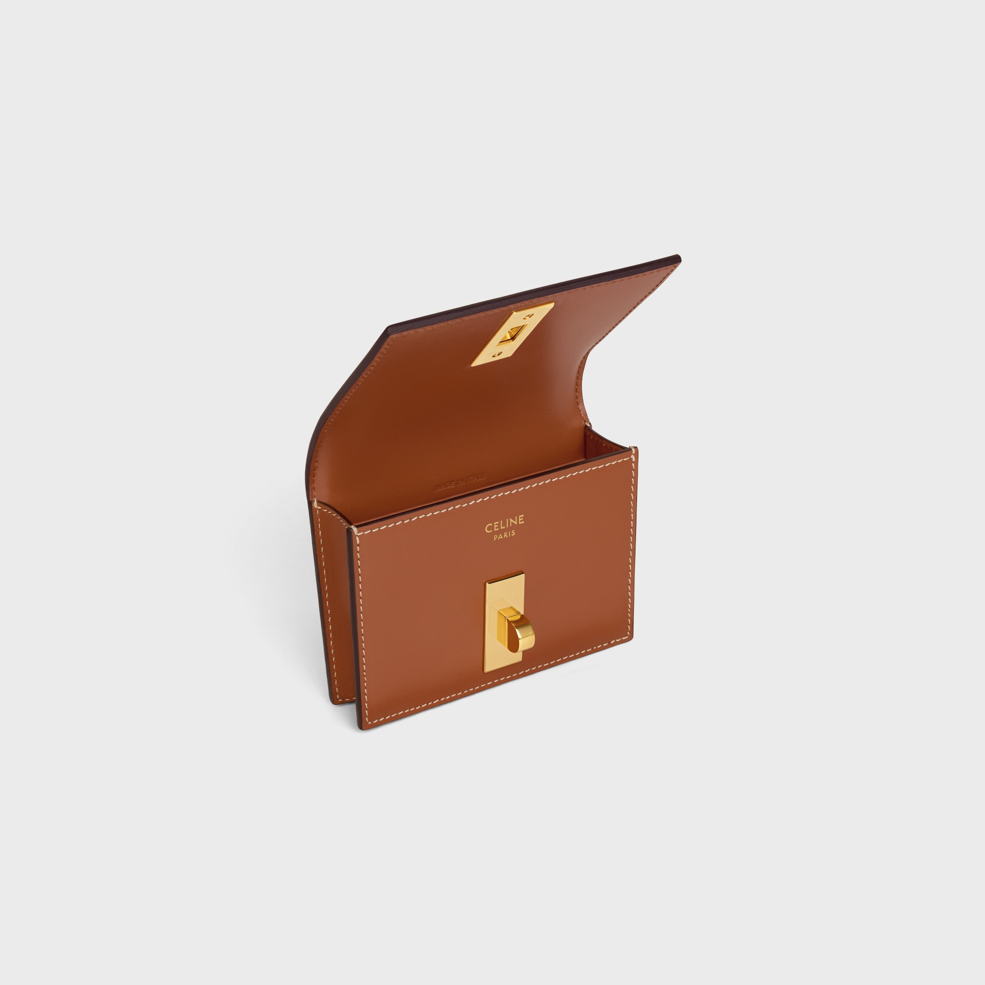 Replicate CARD HOLDER WITH FLAP 16 IN SATINATED CALFSKIN TAN(1:1 replica)