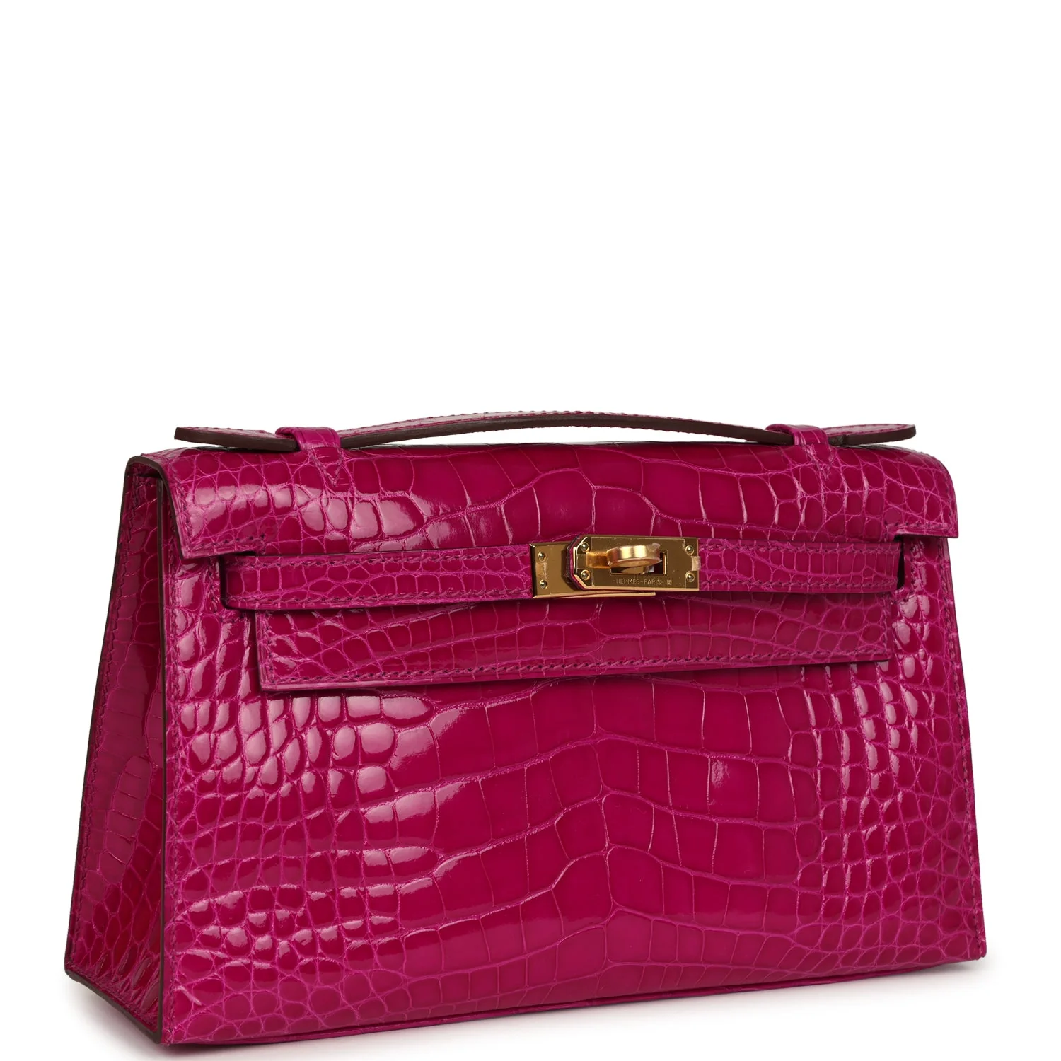 Replicate Hermes Kelly Pochette Rose Scheherazade Shiny Alligator Gold Hardware(1:1 replica)