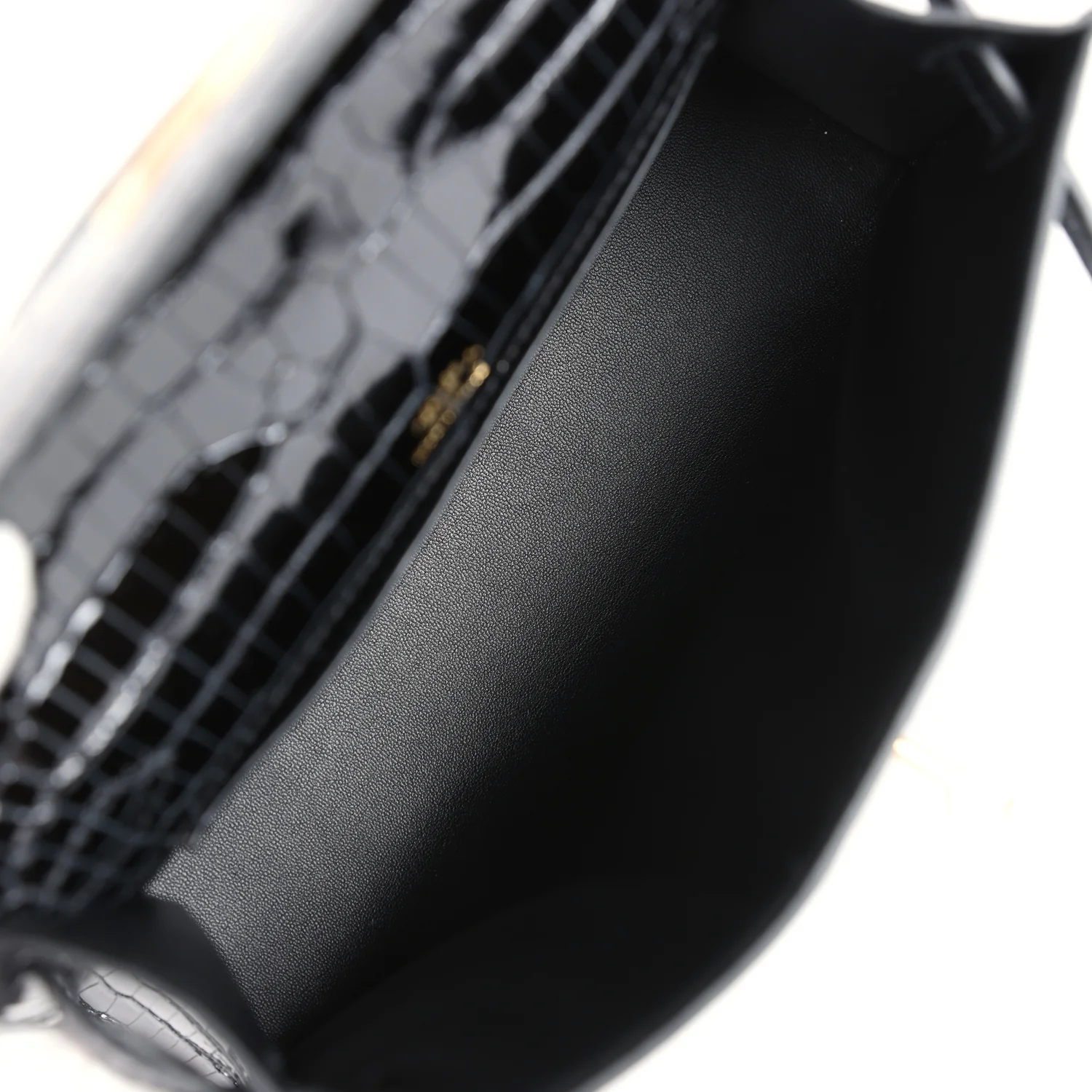 Replicate Hermes Kelly Pochette Black Shiny Porosus Crocodile Gold Hardware(1:1 replica)