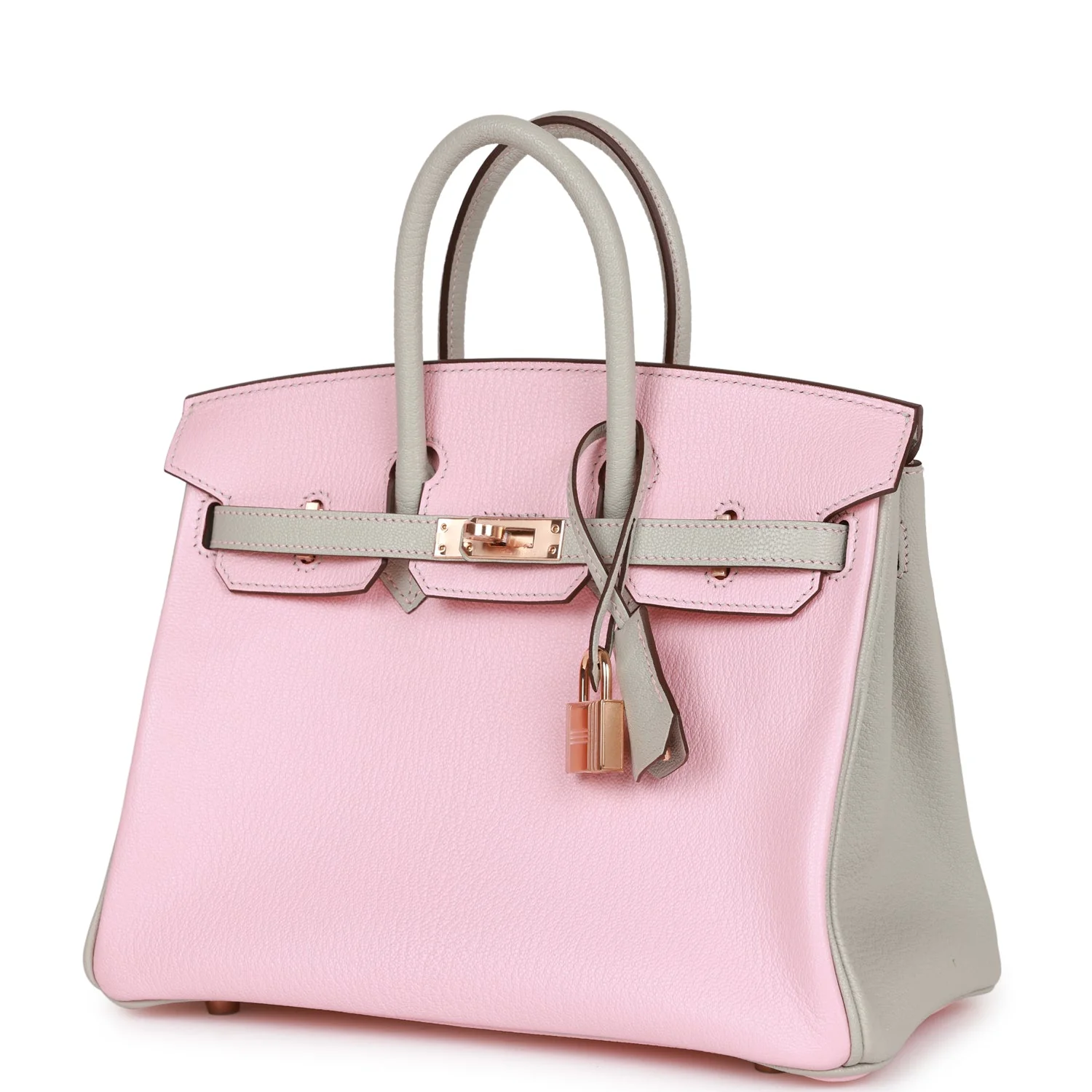 Replicate Hermes Special Order (HSS) Birkin 25 Rose Sakura and Gris Perle Chevre Mysore Rose Gold Hardware(1:1 replica)