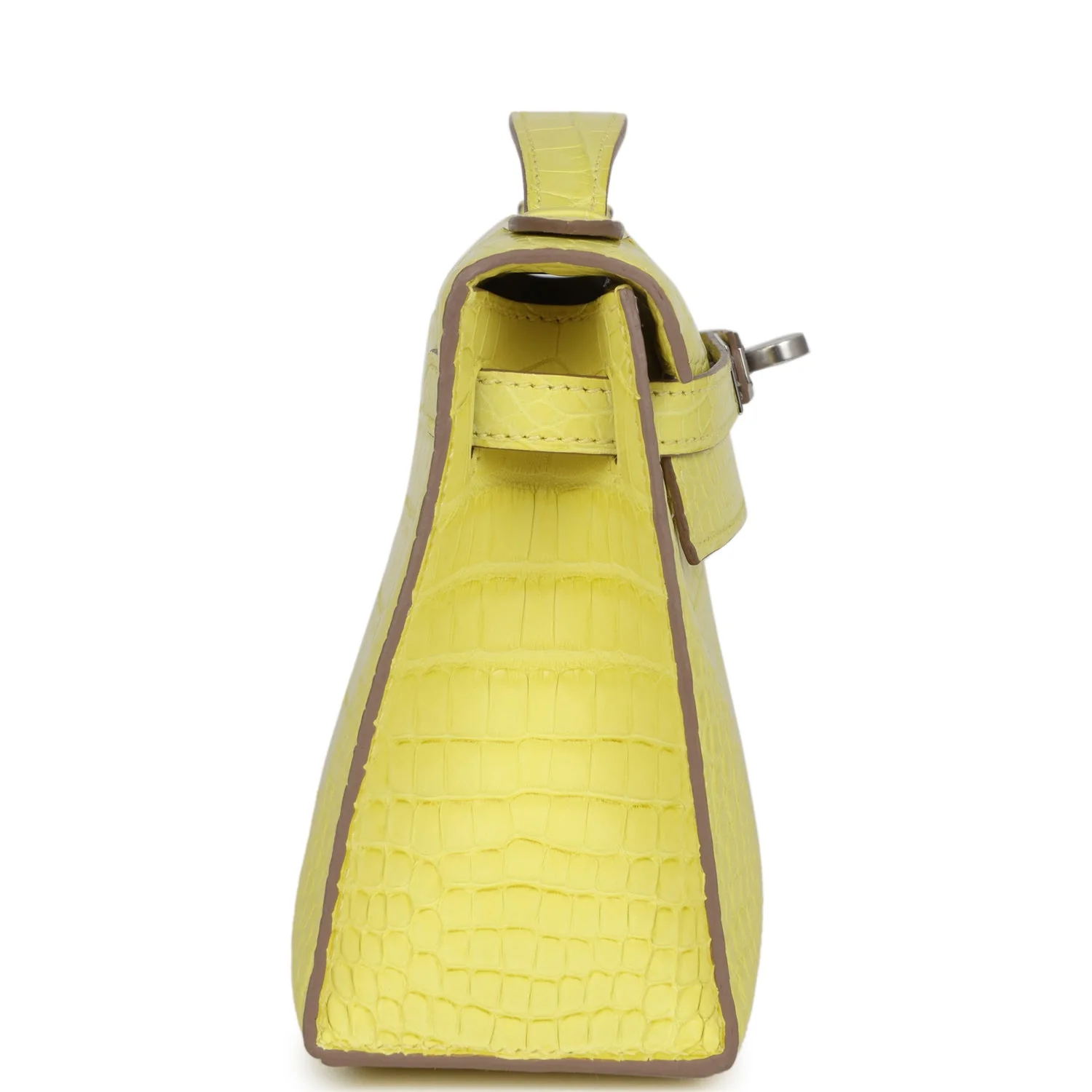 Replicate Hermes Kelly Pochette Lime Matte Alligator Palladium Hardware(1:1 replica)