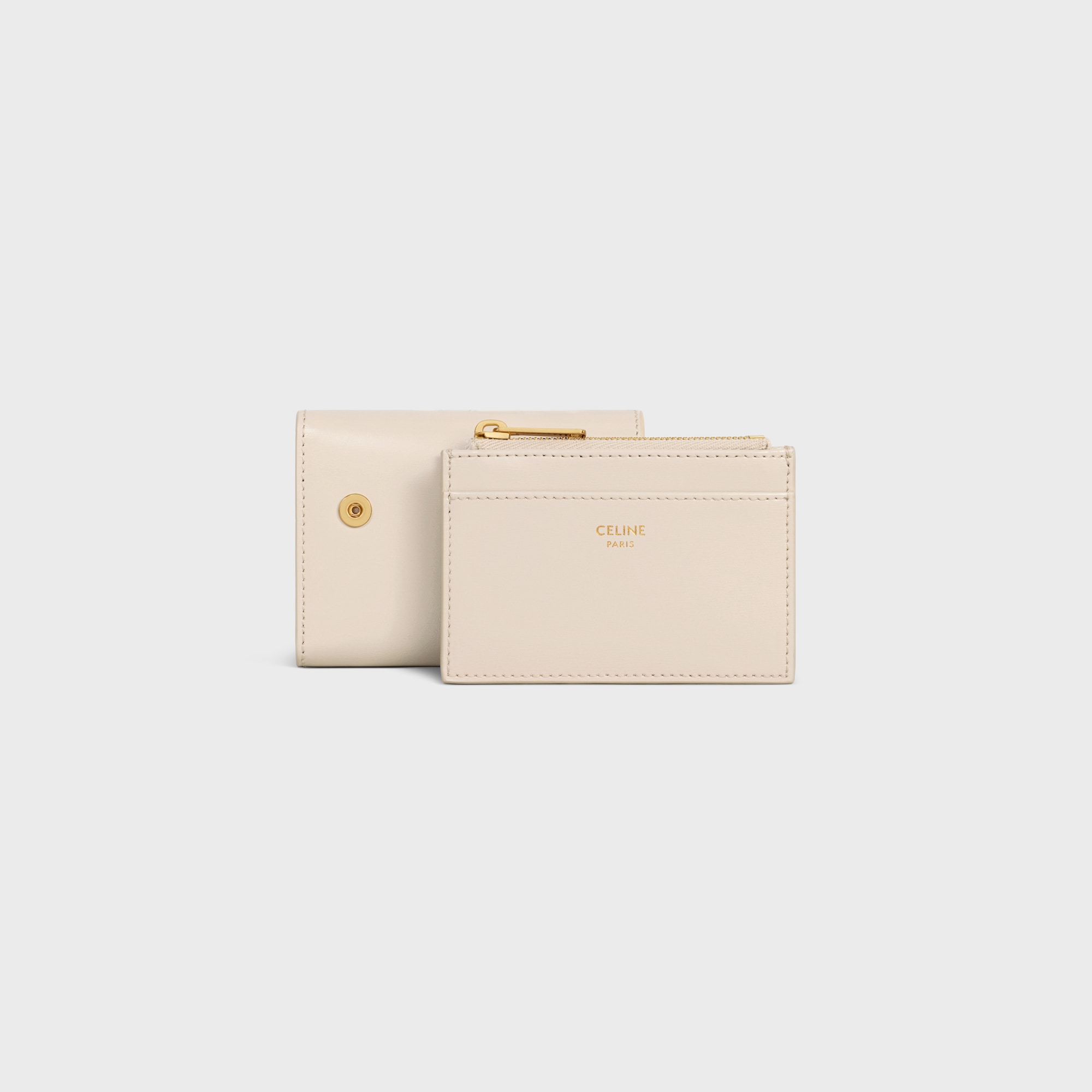 Replicate COMPACT WALLET WITH COIN TRIOMPHE IN SHINY CALFSKIN PALE BEIGE(1:1 replica)