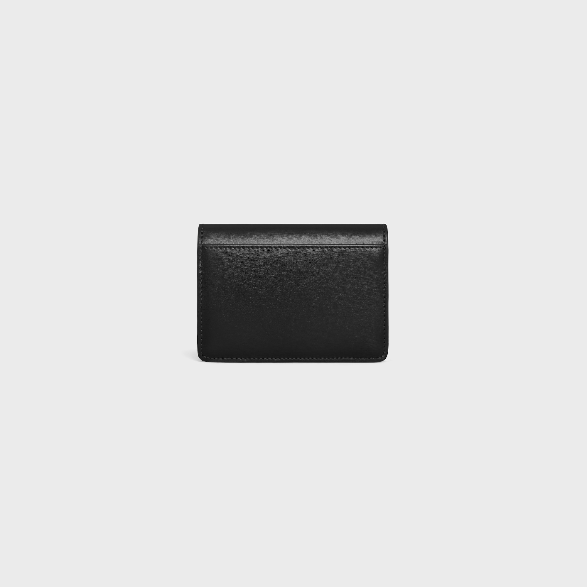 Replicate CARD HOLDER WITH FLAP TRIOMPHE IN SHINY CALFSKIN BLACK(1:1 replica)