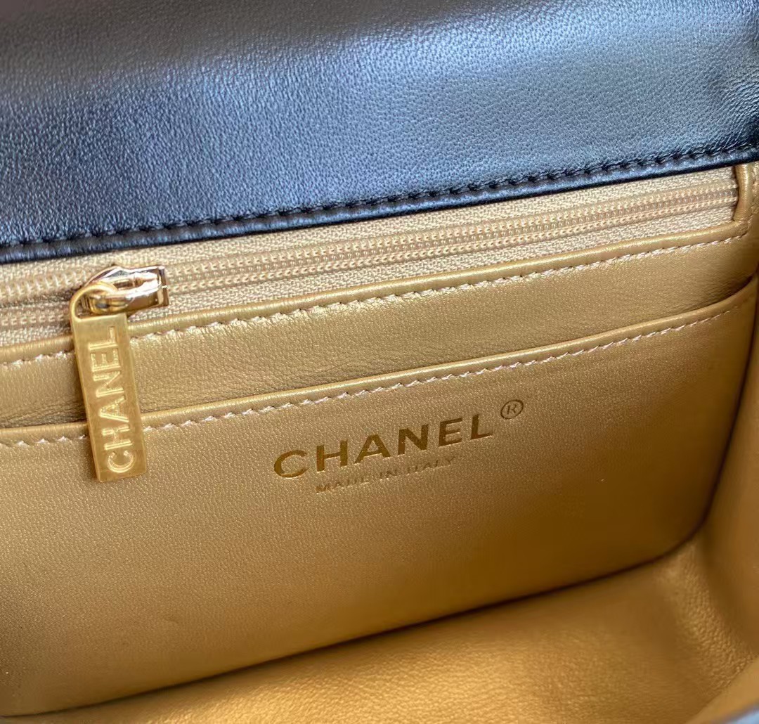 Replicate Chanel 23C AS1786 Mini Square Pearl Embossed Flap Bag Antique Gold Hardware Black(1:1 replica)