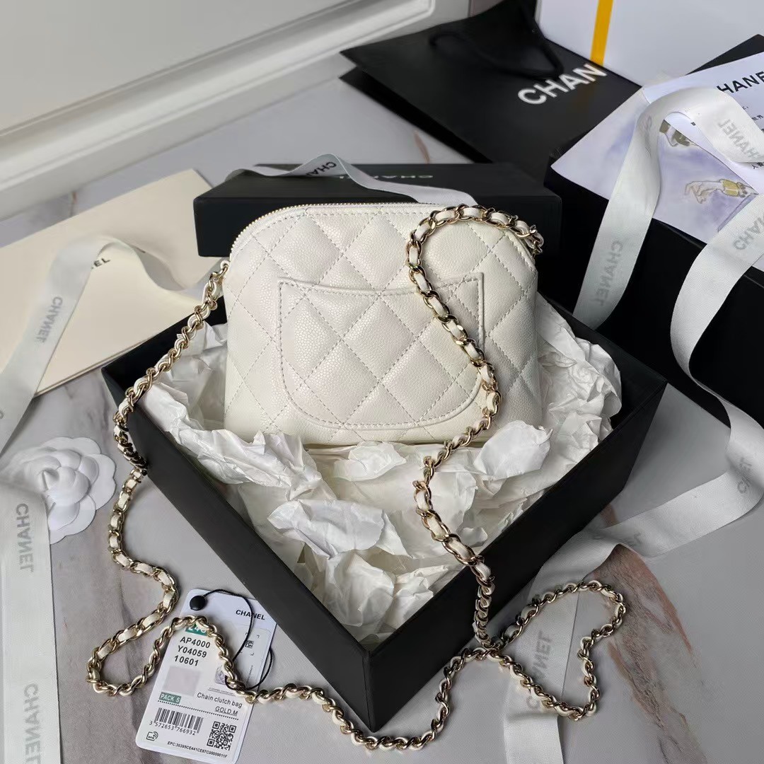 Replicate Chanel 24S AP4000 Mini Clutch With Chain Crossbody Bag White Caviar Light Gold Hardware(1:1 replica)