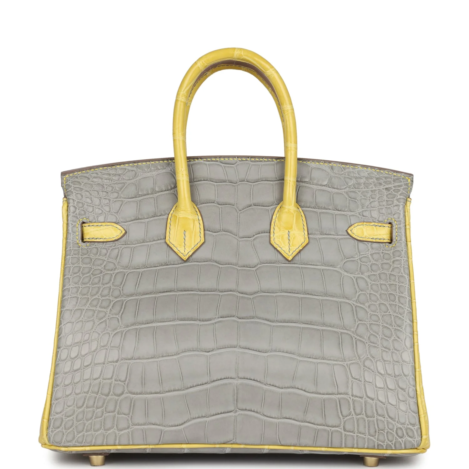 Replicate Hermes Special Order (HSS) Birkin 25 Gris Perle and Mimosa Matte Alligator Brushed Gold Hardware(1:1 replica)