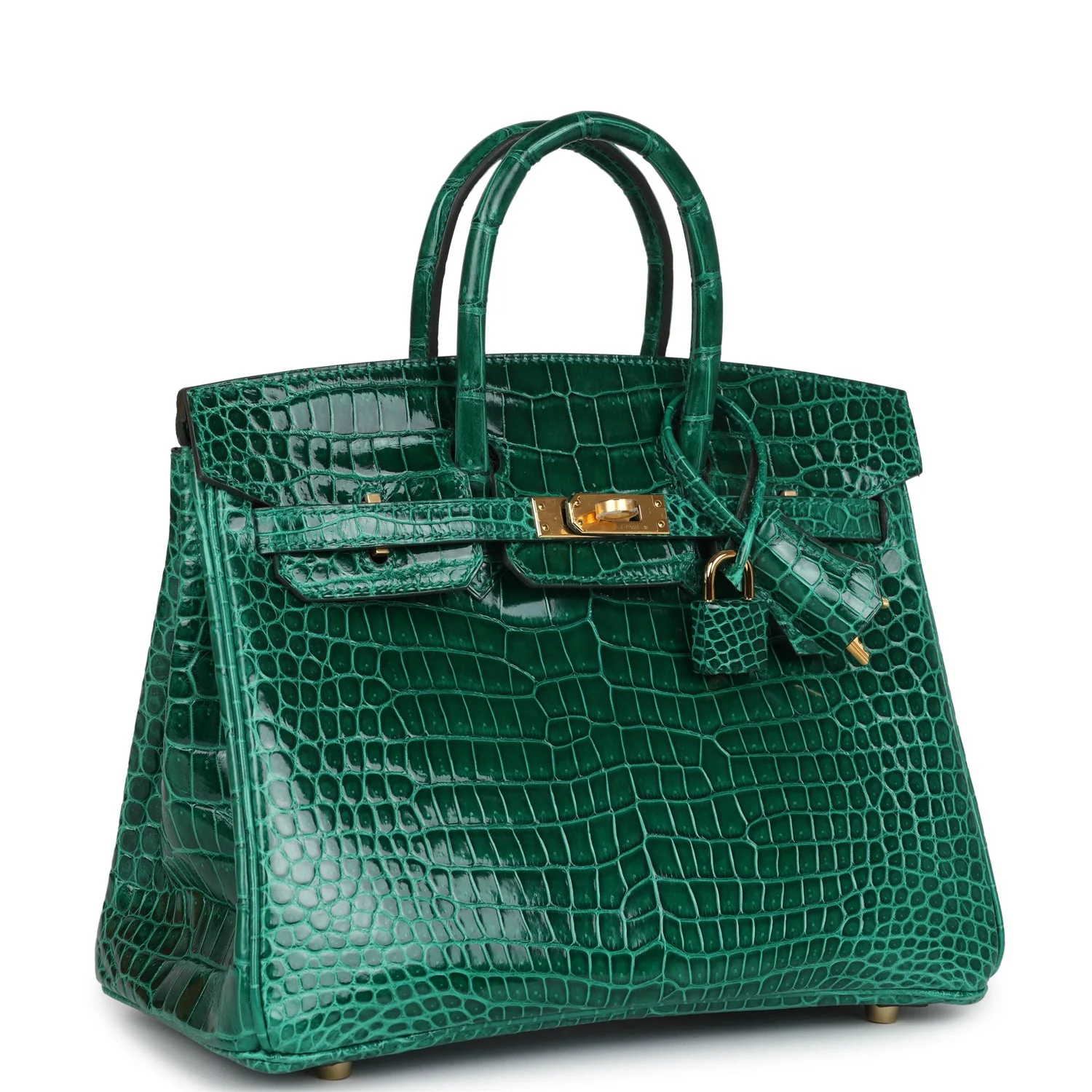 Replicate Hermes Birkin 25 Emerald Shiny Porosus Crocodile Gold Hardware(1:1 replica)