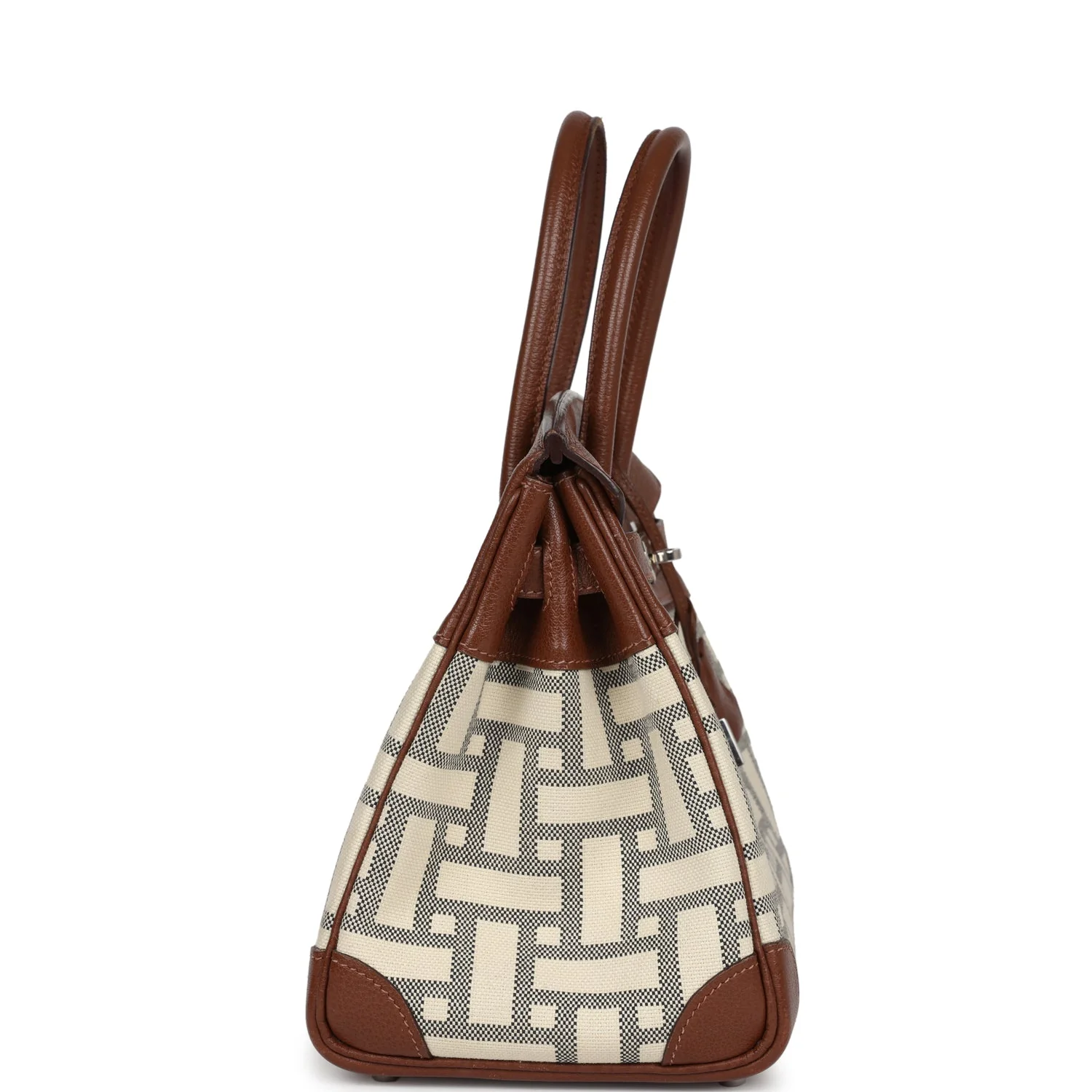 Replicate Hermes Birkin 30 Marron D'Inde Buffalo and Mosaique Canvas Palladium Hardware(1:1 replica)