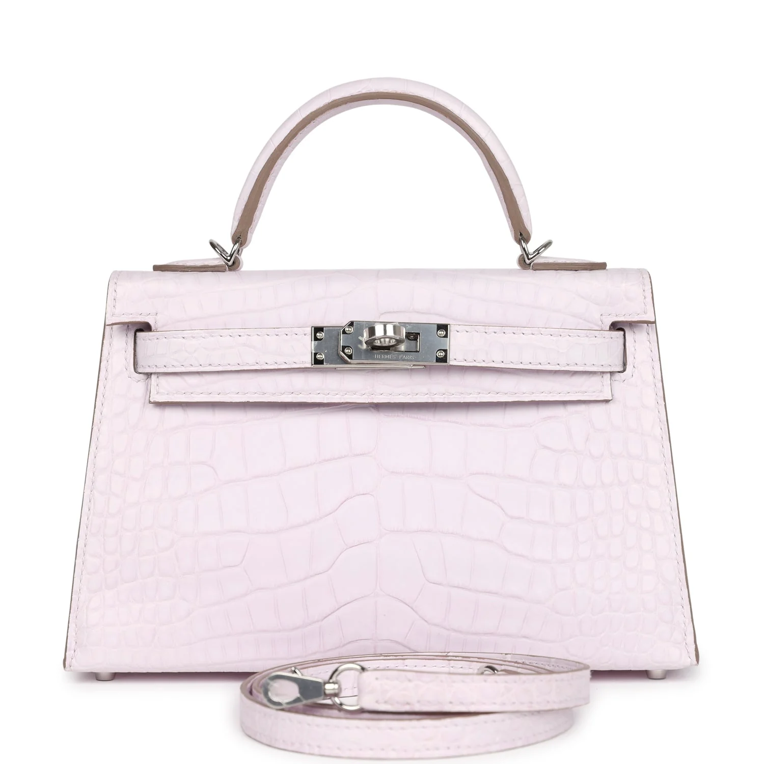 Replicate Hermes Kelly Sellier 20 Mauve Pale Boreal Satin Alligator Palladium Hardware(1:1 replica)