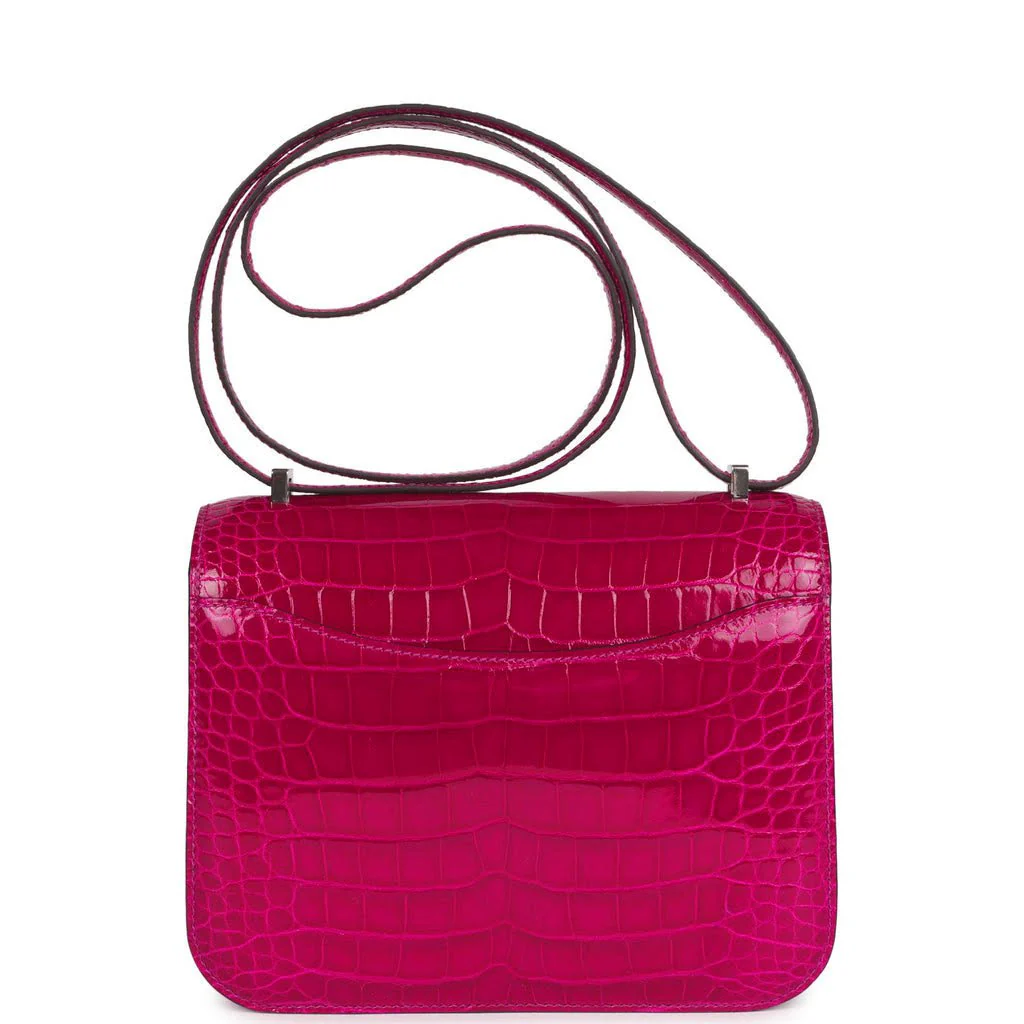 Replicate Hermes Constance 18 Rose Pourpre Shiny Alligator Palladium Hardware(1:1 replica)