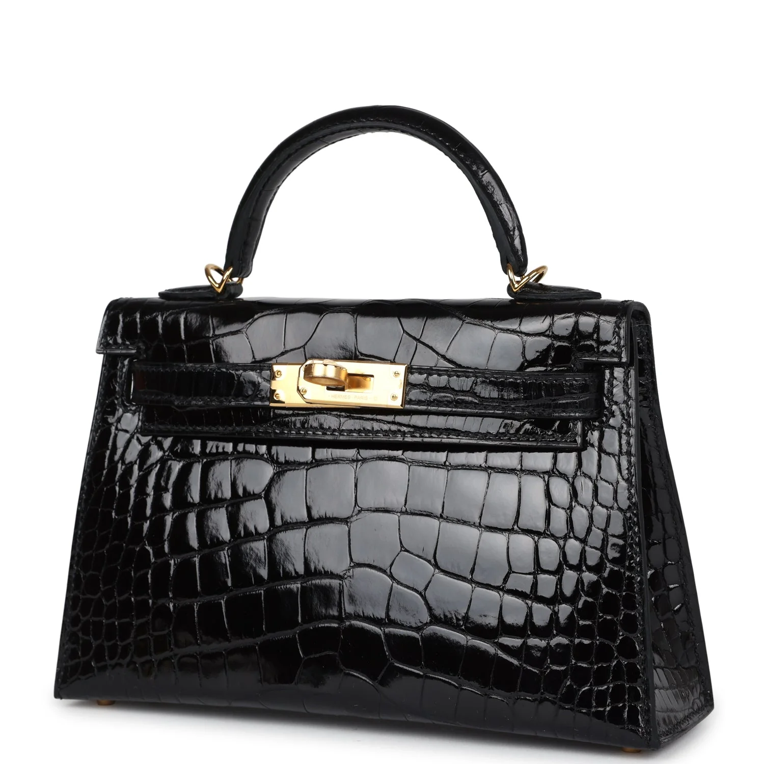 Replicate Hermes Kelly Sellier 20 Black Shiny Alligator Gold Hardware(1:1 replica)