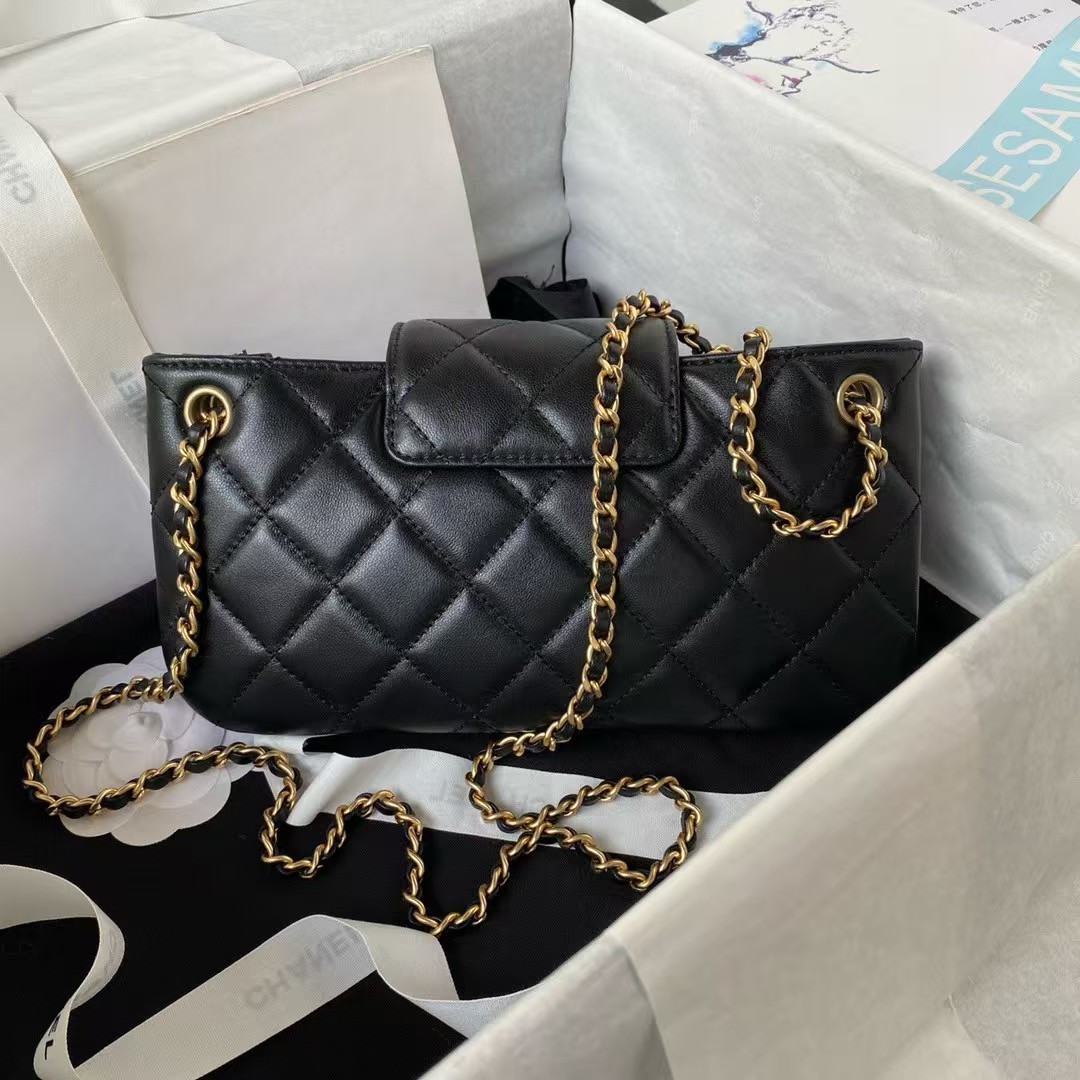 Replicate Chanel 24C AS4611 Vintage Logo Lambskin Rectangular Shoulder Bag Black(1:1 replica)