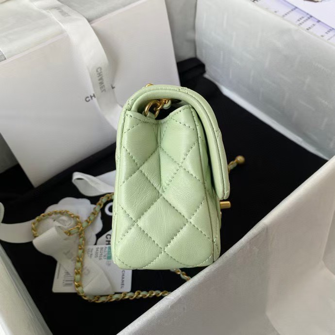 Replicate Chanel 23K AS1787 Mini Pearl Embossed Rectangular Flap Bag Lambskin Brushed Metal Hardware Light Green(1:1 replica)